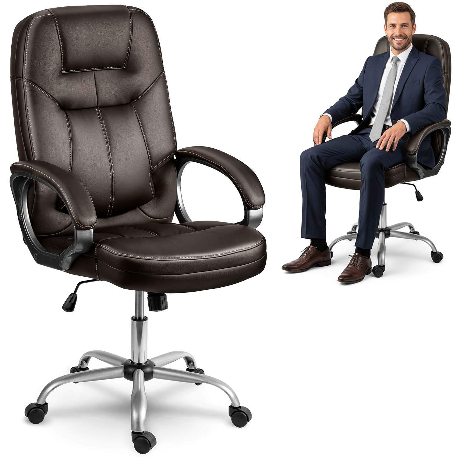 Ergonomisk kontorstol – mørkebrun, justerbar højde