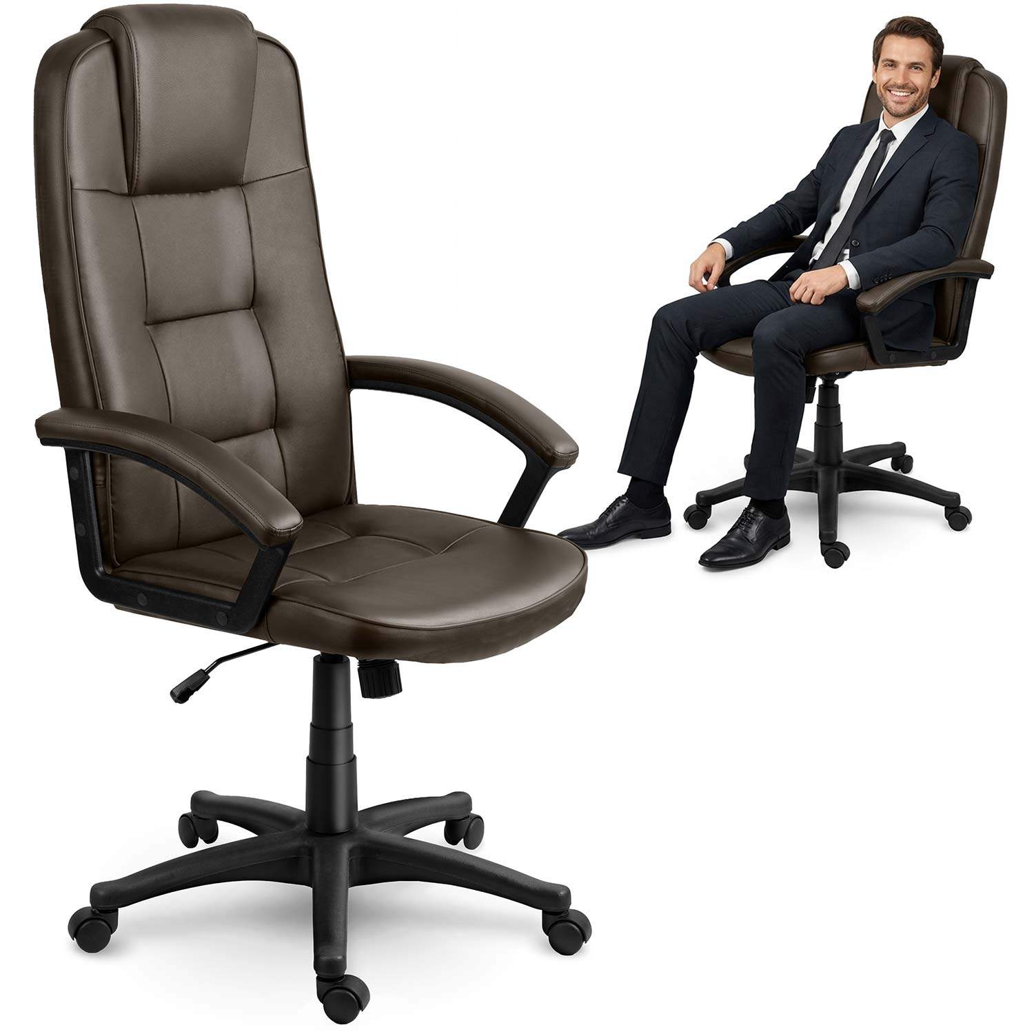 Ergonomisk kontorstol – mørkebrun, justerbar højde