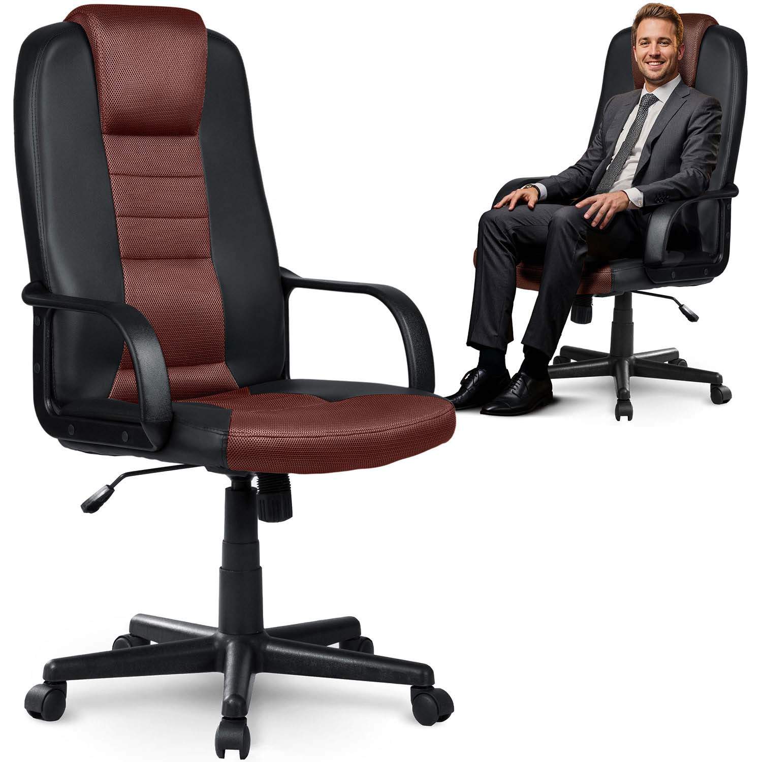 Ergonomisk kontorstol – sort & brun, justerbar højde