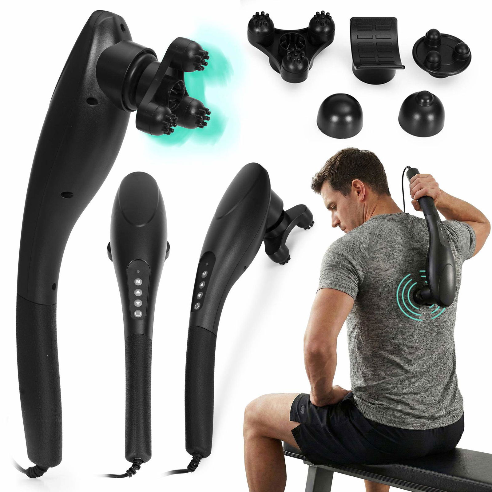 Håndholdt vibrerende massagesæt – 5 hoveder, 20W effekt