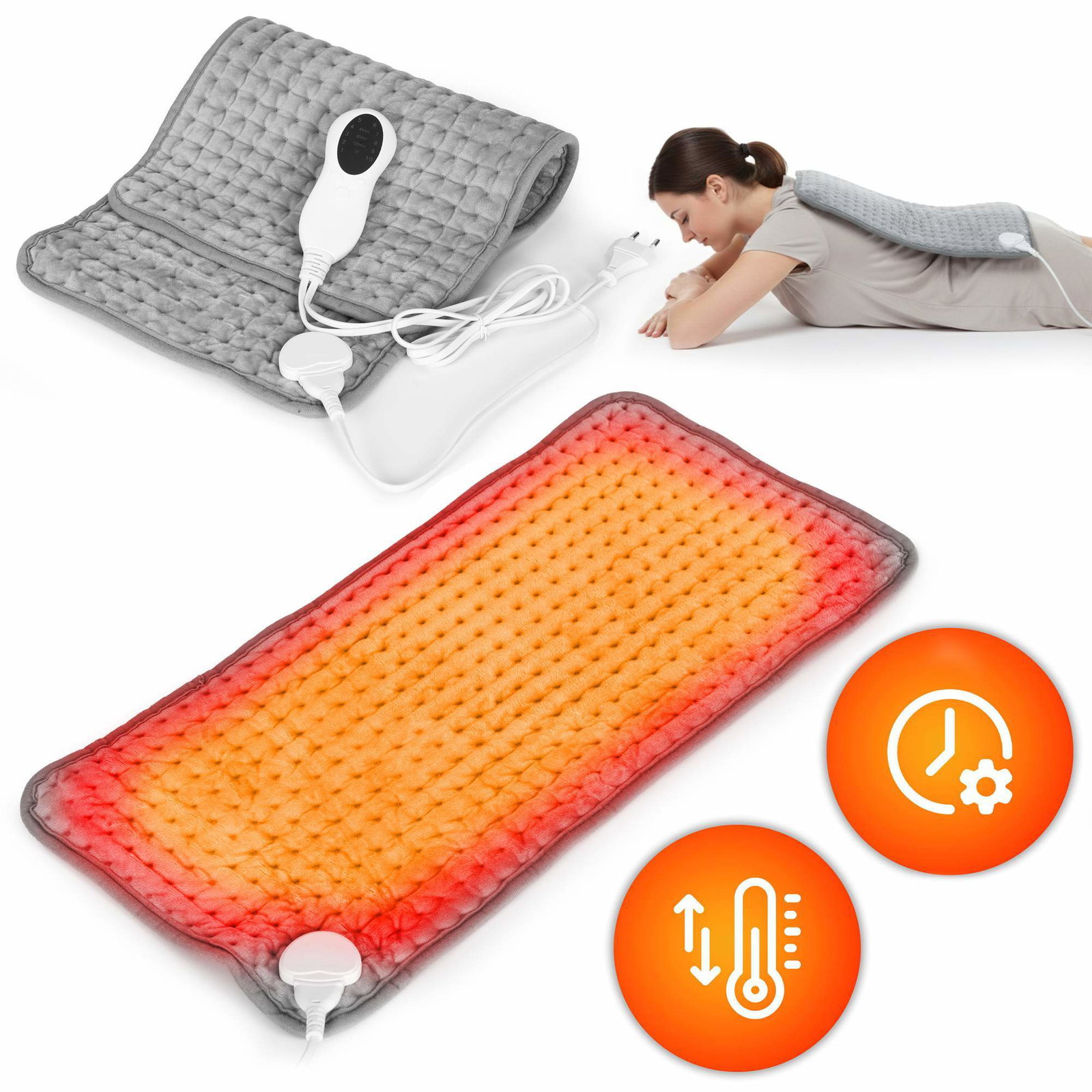 Elektrisk varmepude 60x30 cm – 10 niveauer, timer, blødt stof