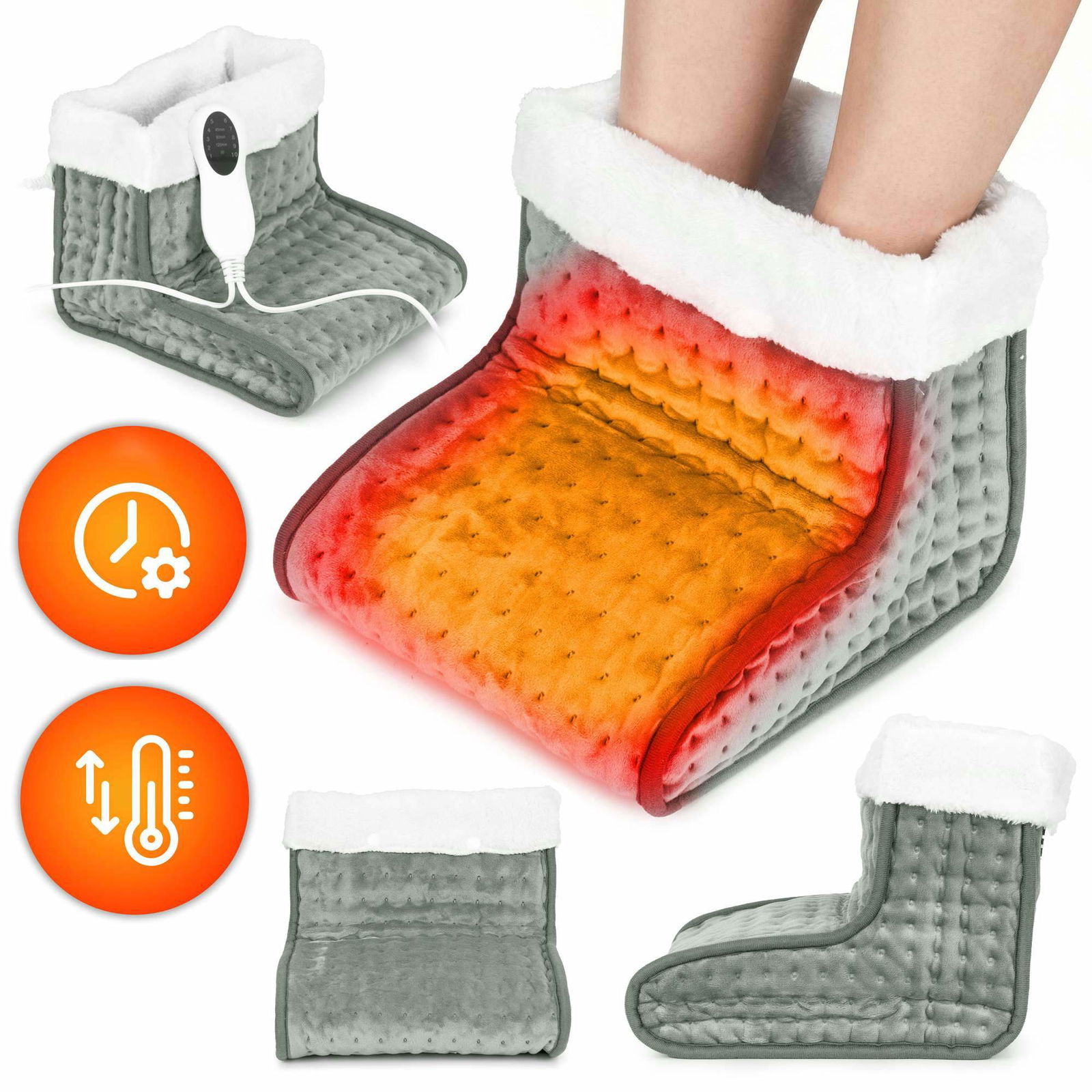 Elektrisk fodvarmer med fjernbetjening – 10 varmeniveauer, lysegrå