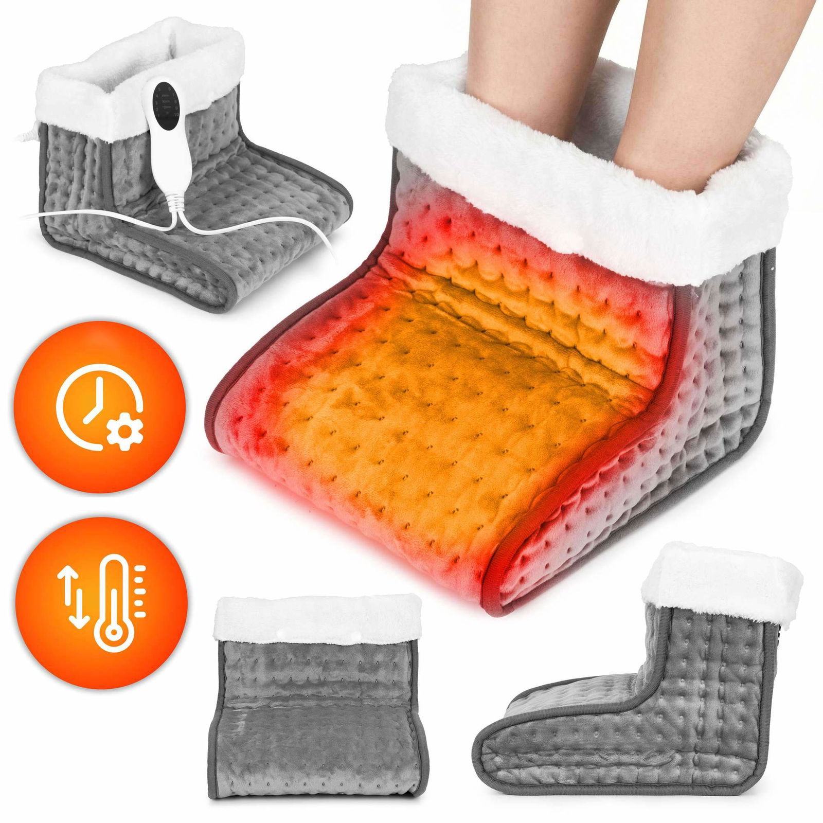 Elektrisk fodvarmer med fjernbetjening, 10 varmeniveauer, mørkegrå
