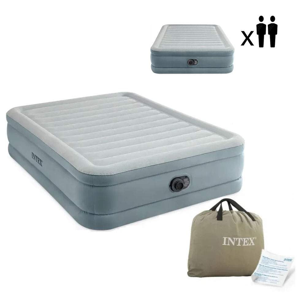 Dobbelt luftmadras med indbygget pumpe – 203x152x46 cm