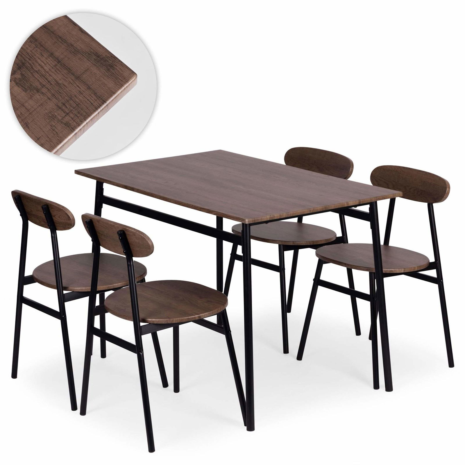 Spisebordsæt med 4 stole – MDF og stål