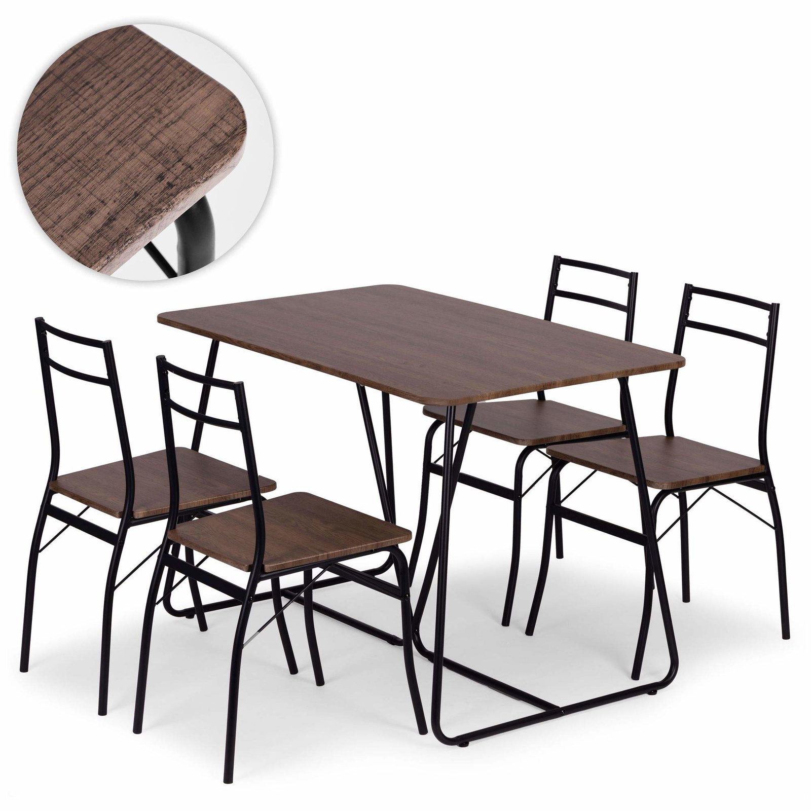 Spisebordsæt med 4 stole – MDF og stål, loftstil