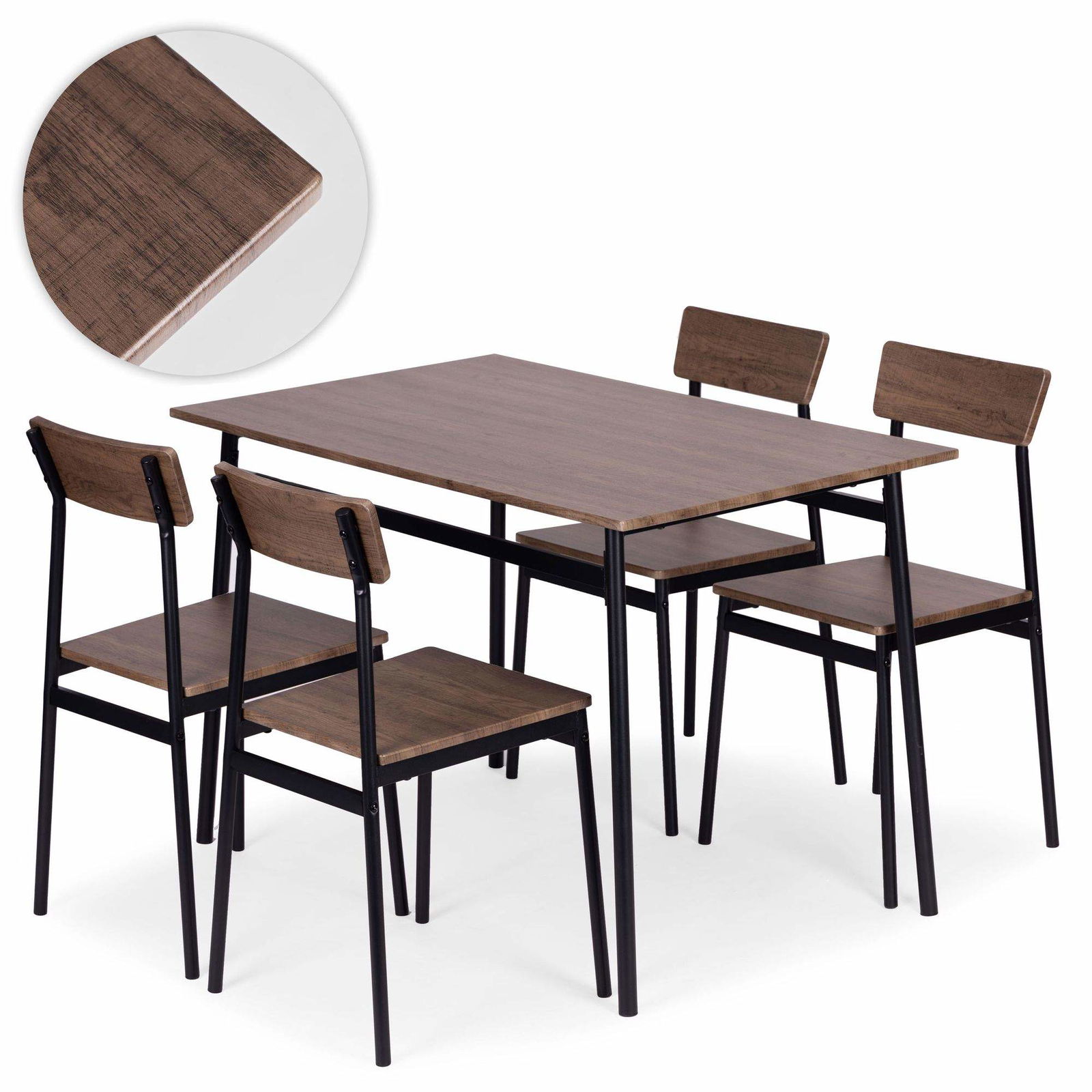 Spisebordsæt med 4 stole – MDF og stål, loftstil