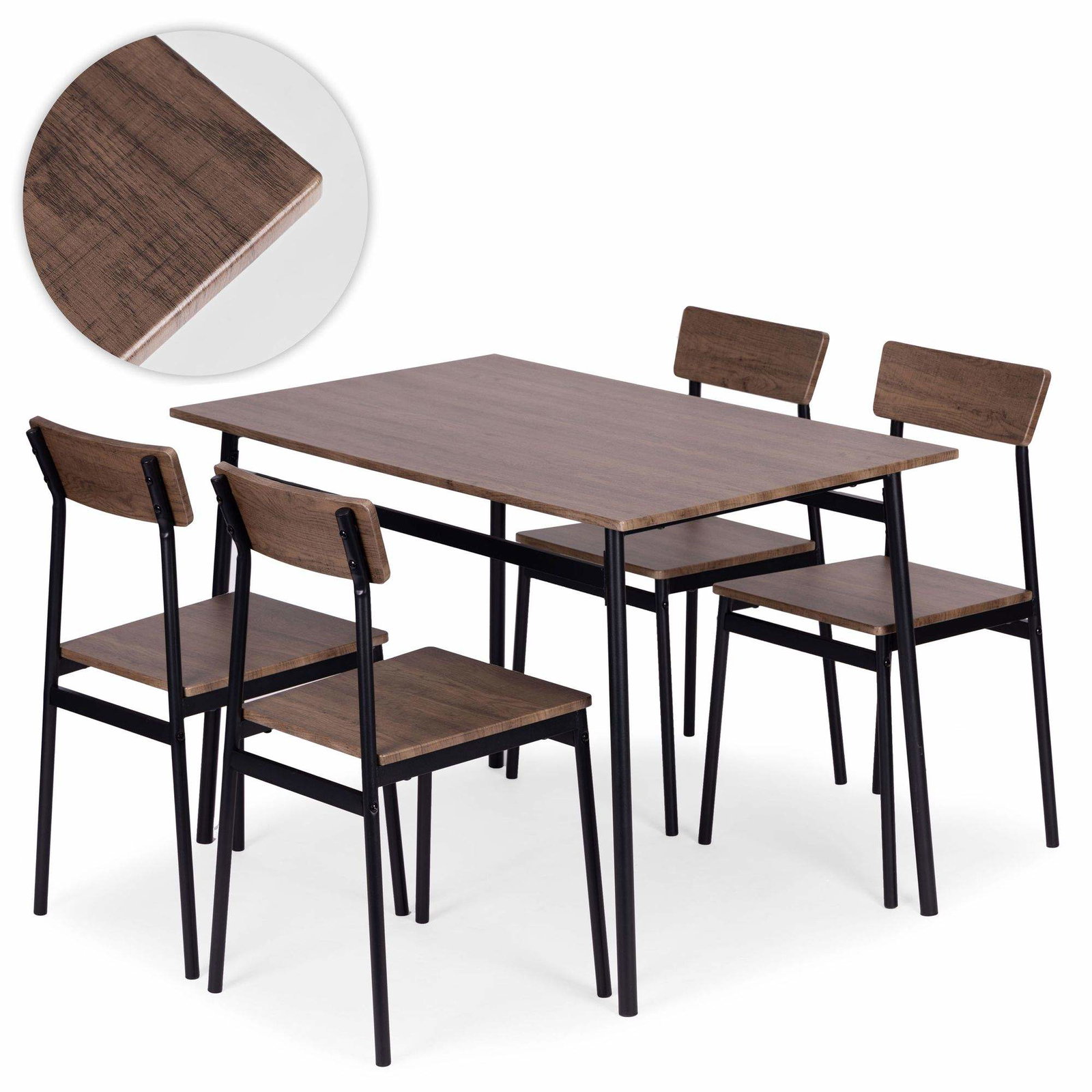 Spisebordsæt med 4 stole – MDF og stål, loftstil