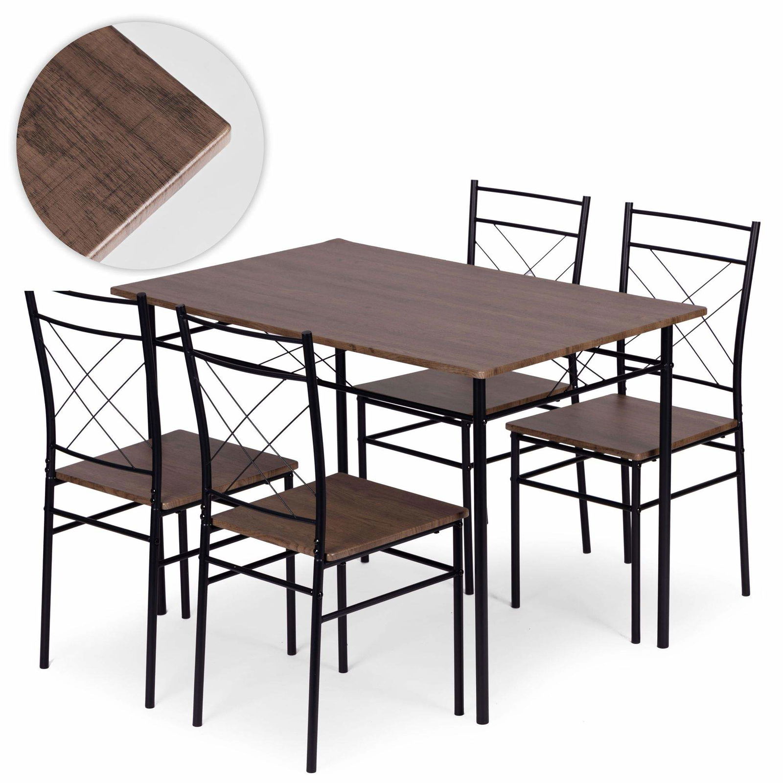 Spisebordsæt med 4 stole – MDF og stål, loftstil