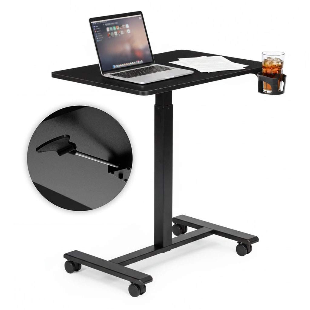 Mobilt justerbart skrivebord – højdejusterbart, med hjul, sort
