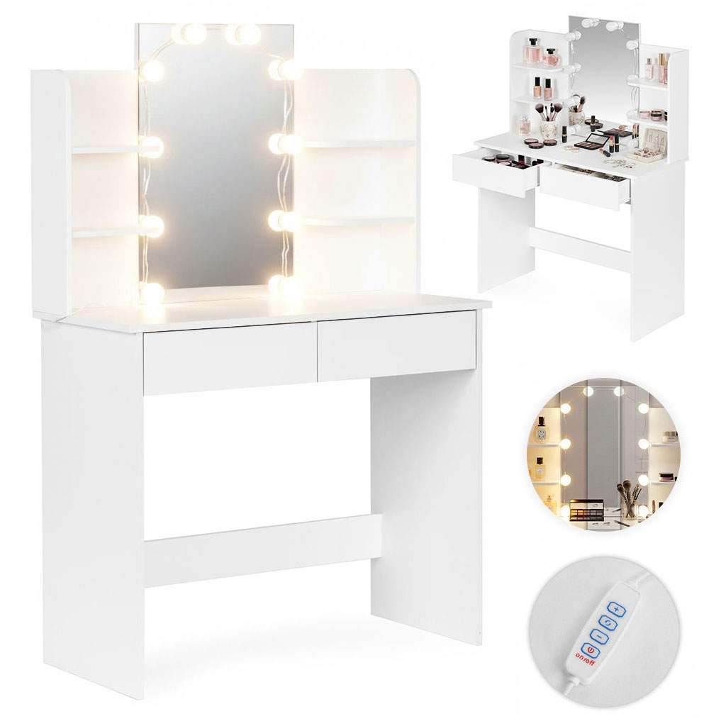 Makeupbord med LED-spejl – justerbar belysning