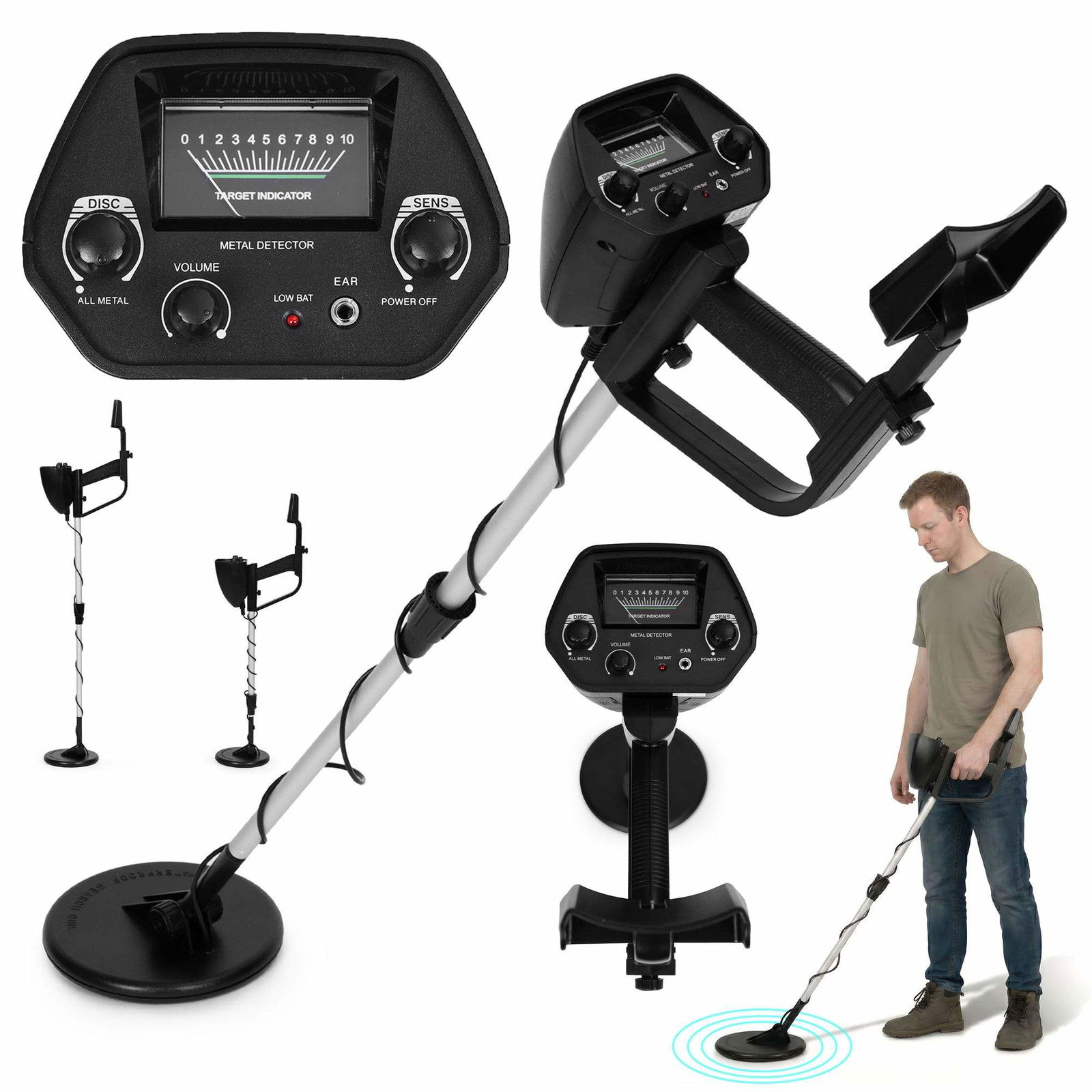Metaldetektor med dobbelte tilstande – vandtæt spole, justerbar