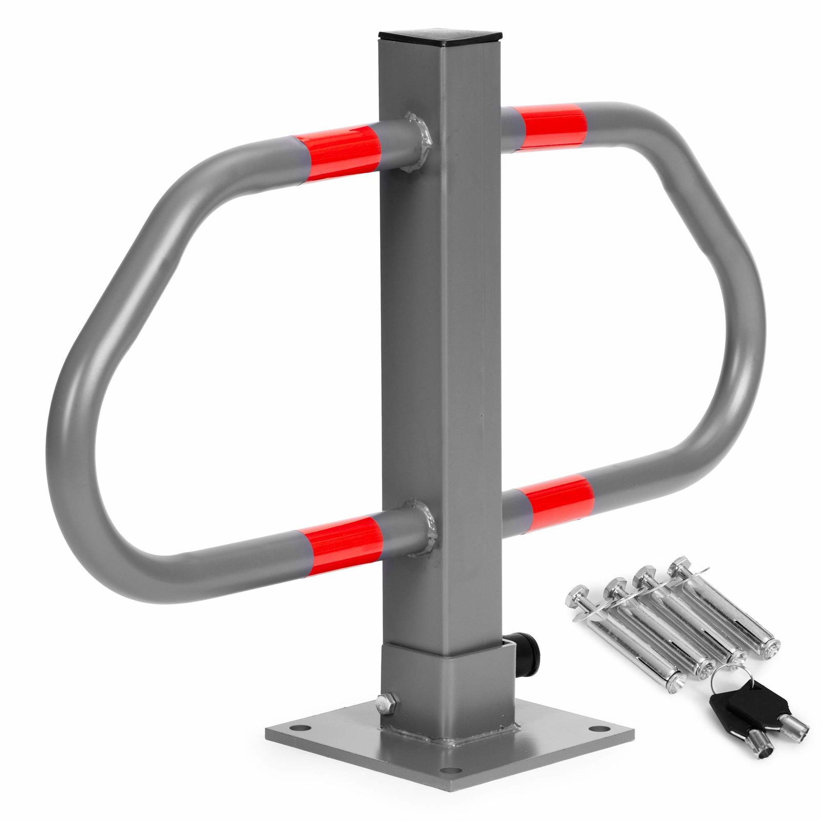 Sammenklappelig parkeringslås i jern med nøgler og reflekterende striber