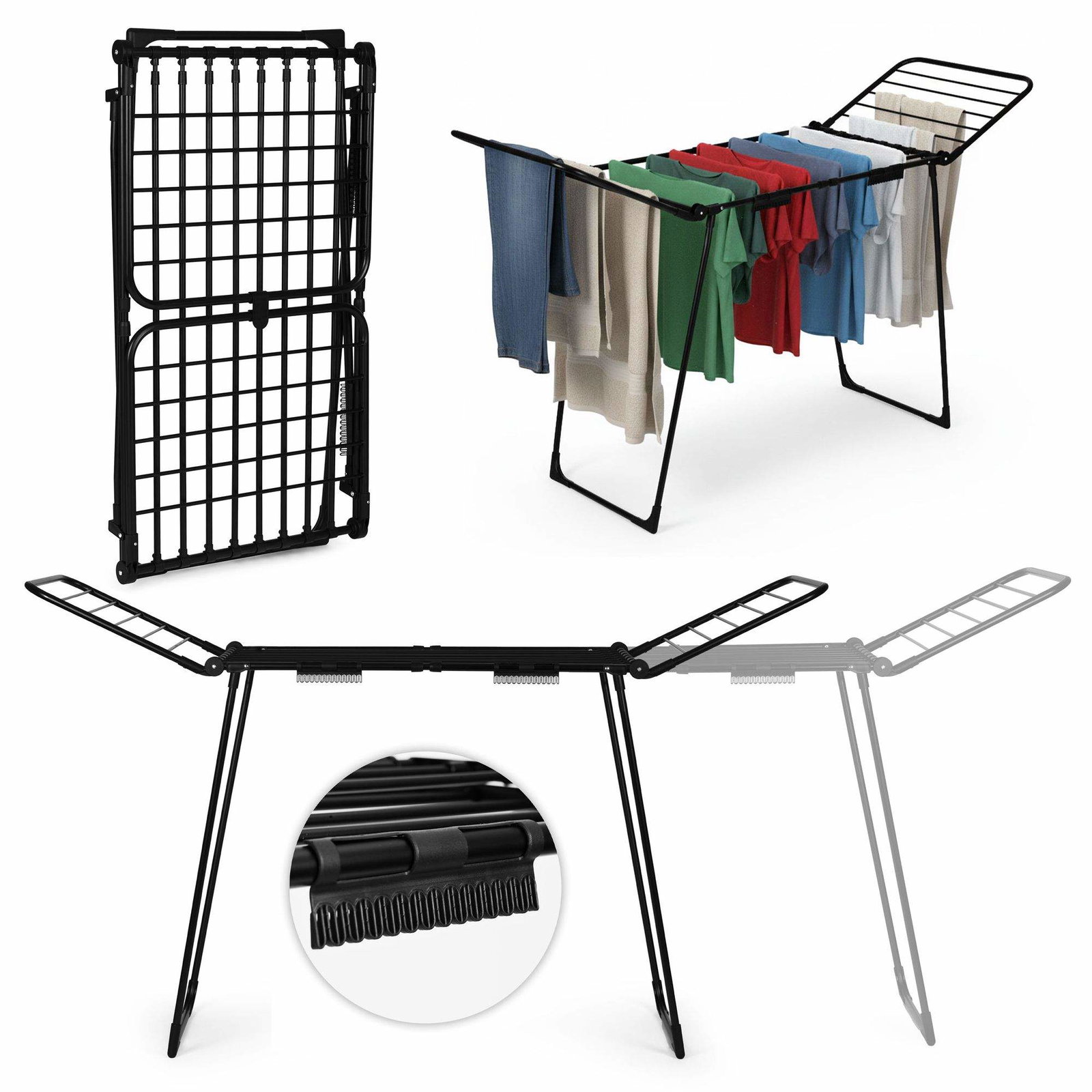Teleskopisk tørrestativ – 27 m, foldbar, sort
