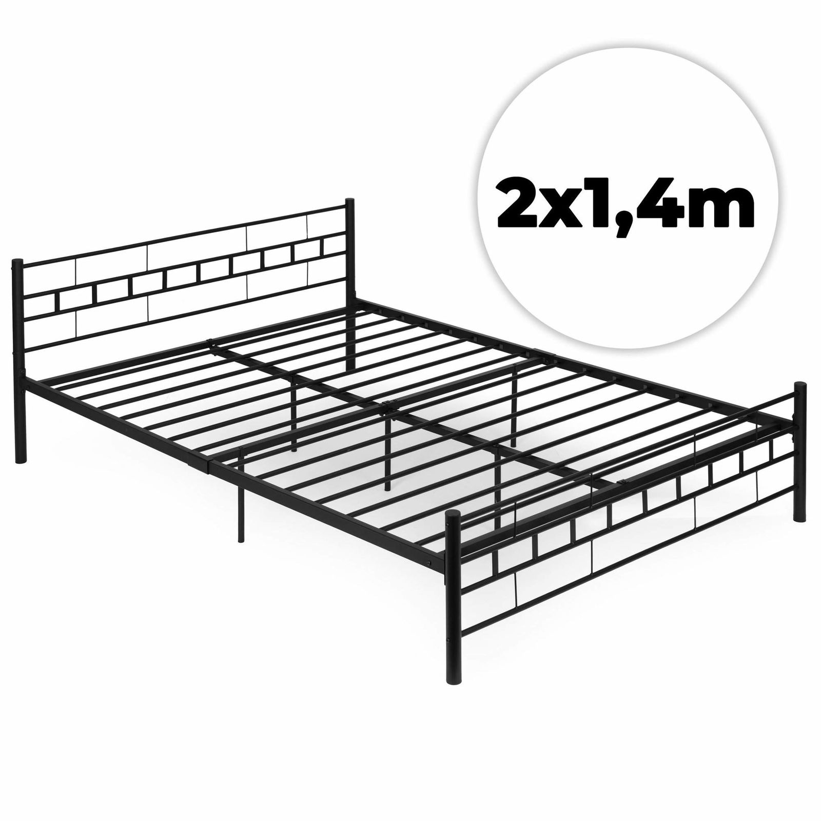 Metal sengestel 140x200 cm – Sort, slidstærk, lamelbund
