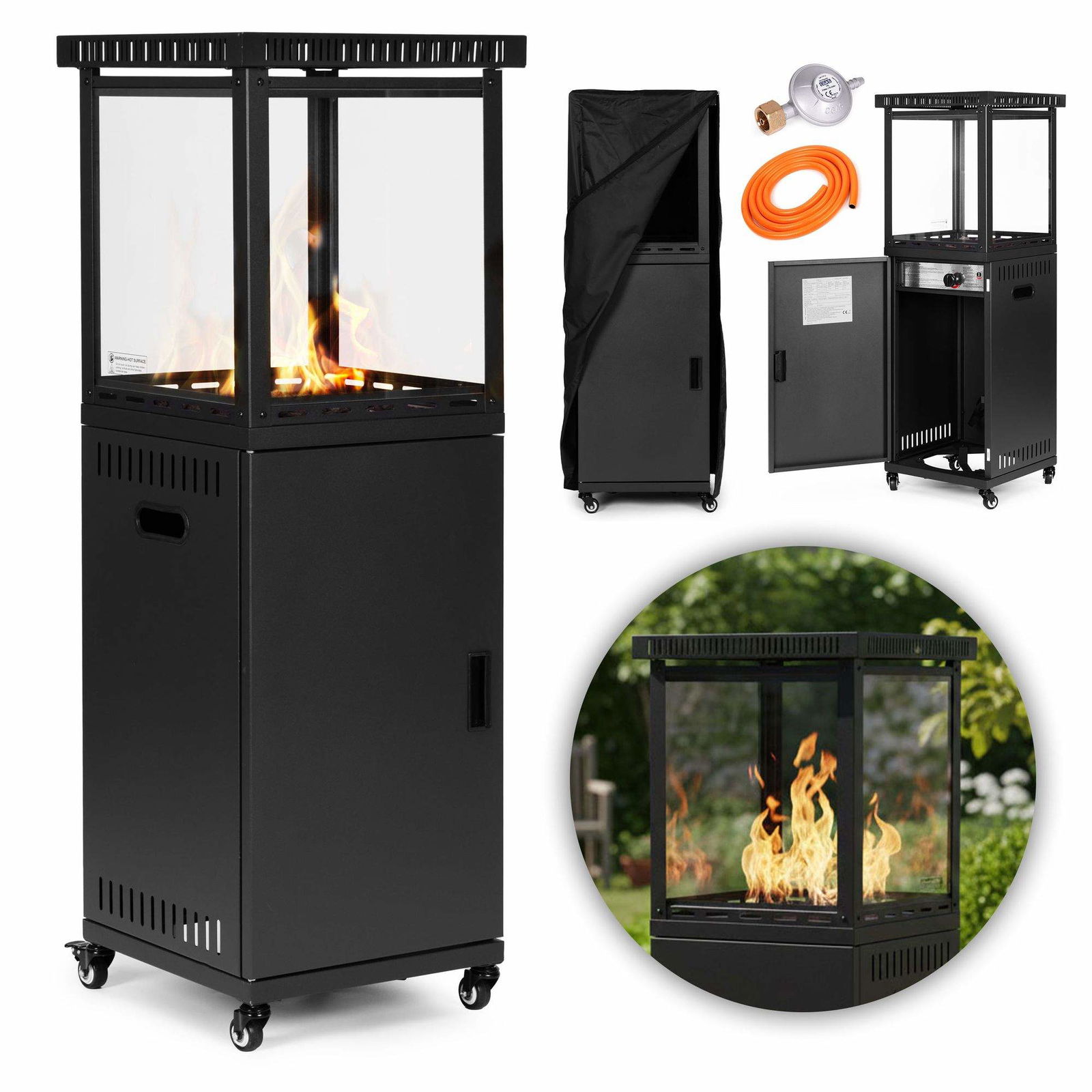 Gas terrassevarmer 13 kW – Glasskjold, vulkanske sten