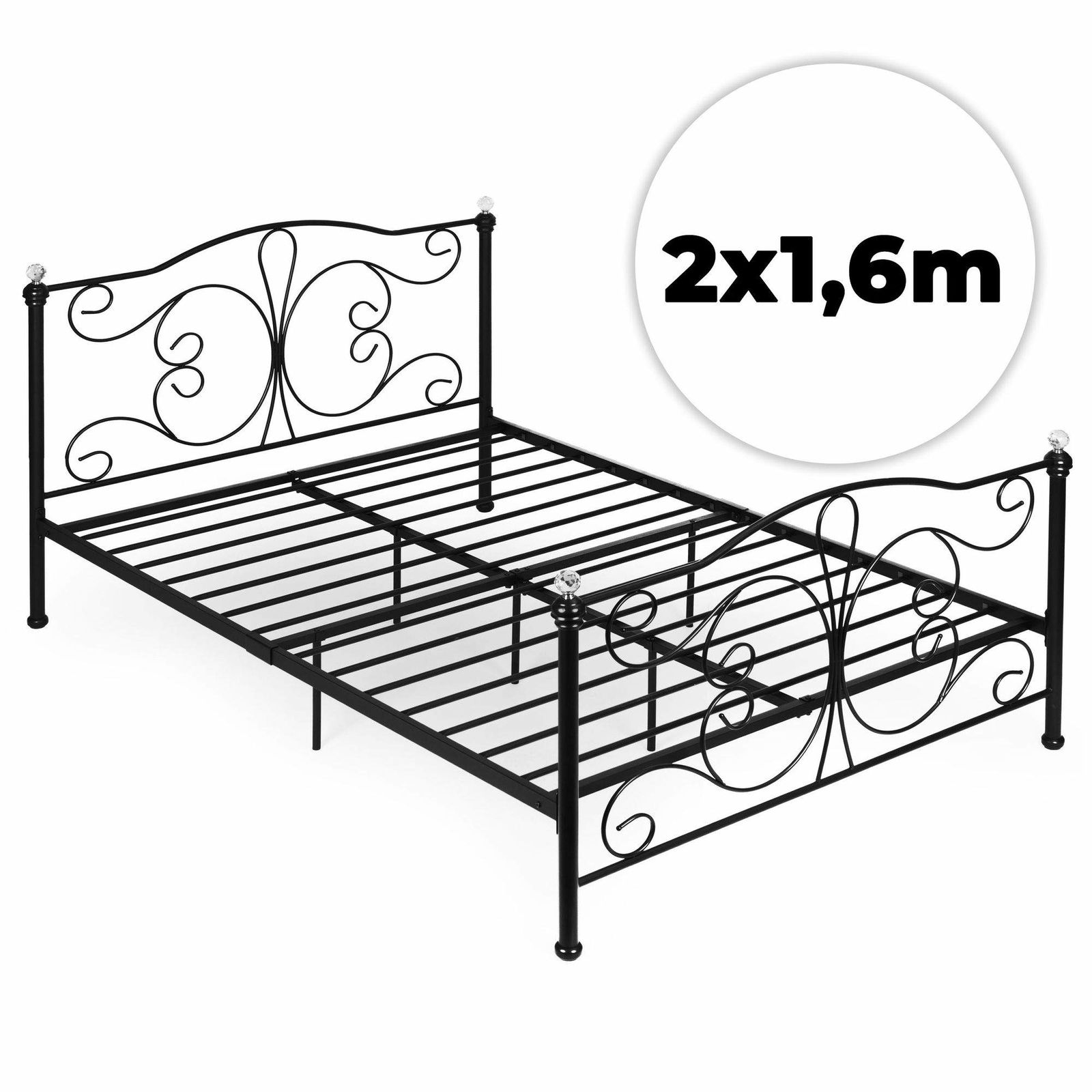 Metal sengestel 160x200 cm – Sort med krystaller