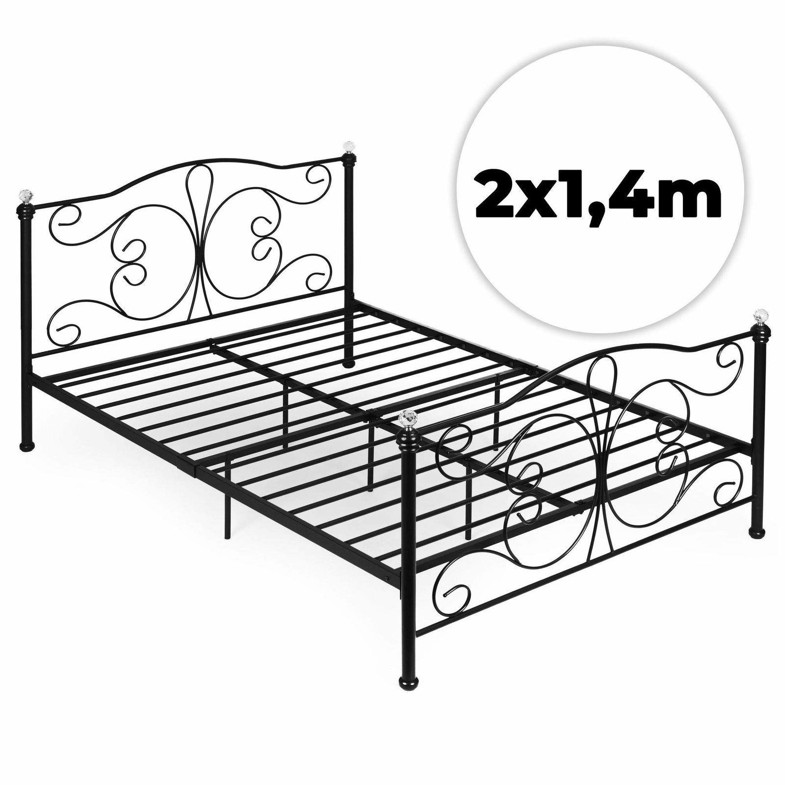 Metal sengestel 140x200 cm – Sort med krystaller