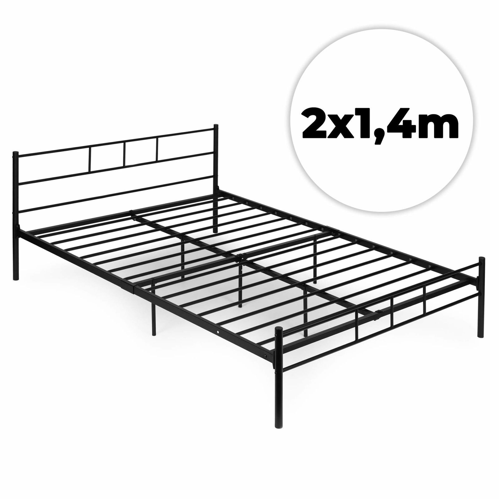 Metal sengestel 140x200 cm – Sort, Lamelbund