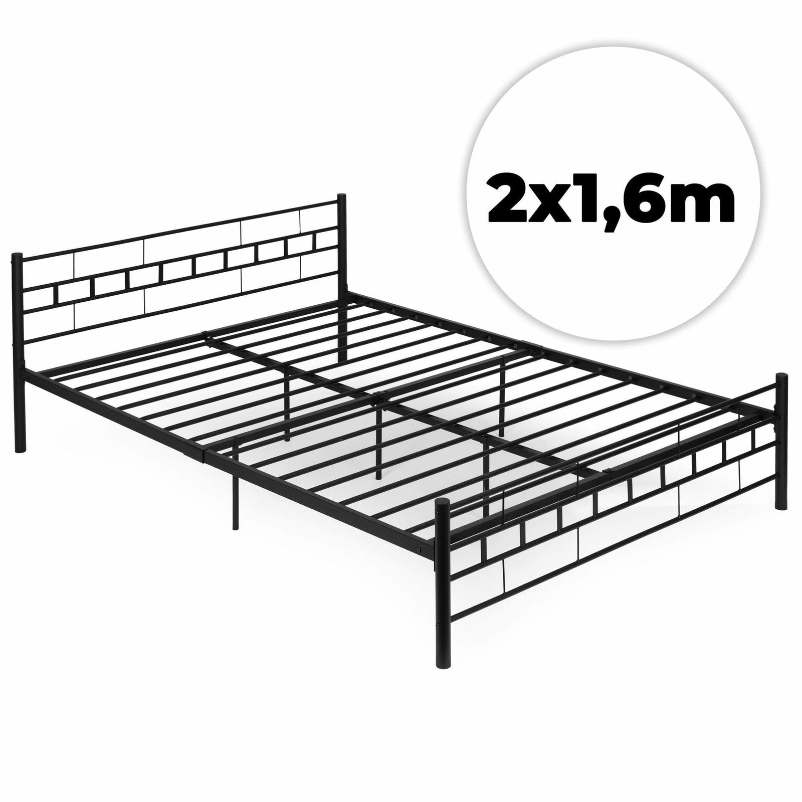 Metal sengestel 140x200 cm – Sort, slidstærk, lamelbund