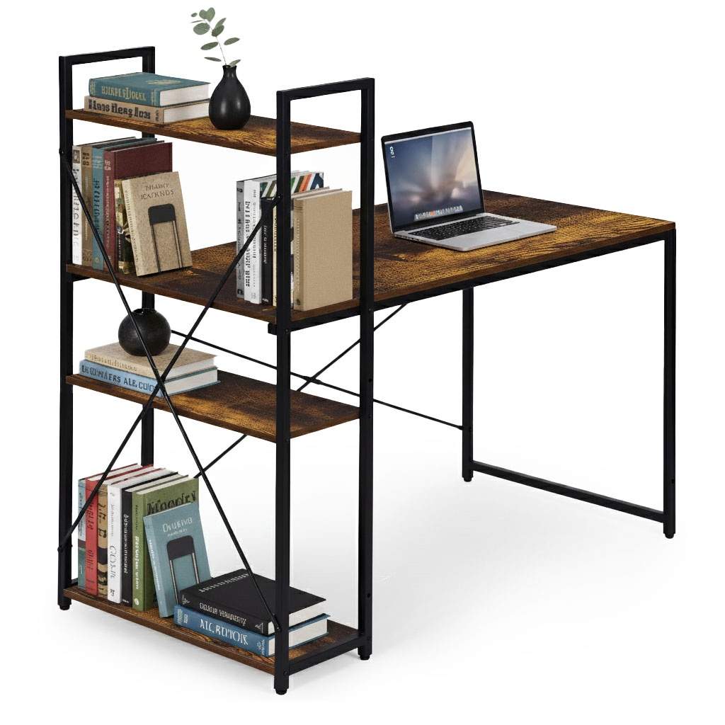 Computerbord med hylder – 120x60 cm, loftstil