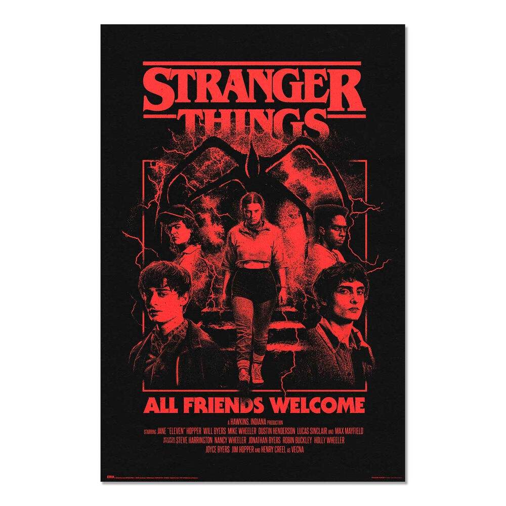 Stranger Things-plakat med "All Friends Welcome"