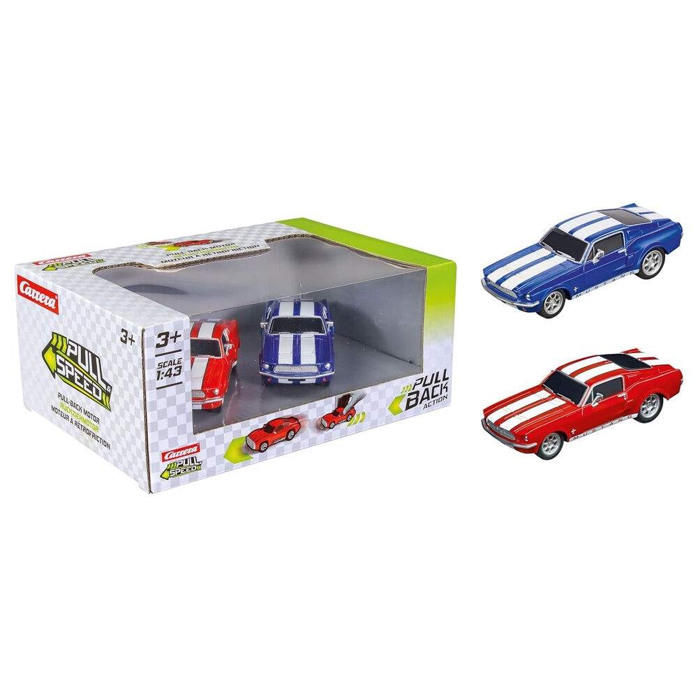 Ford Mustang 67 Twinpack-pakke med 2 biler, der kan trækkes tilbage