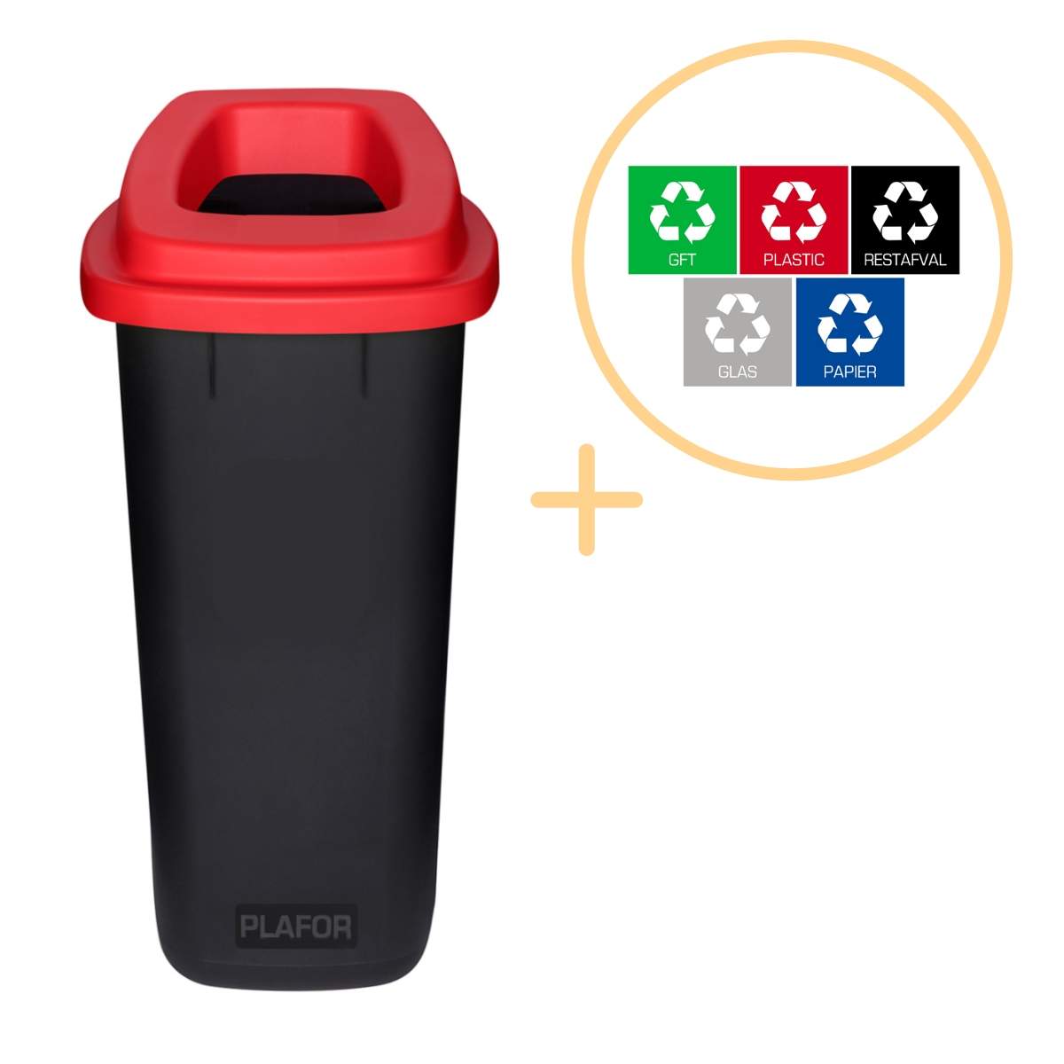 Genbrugsbeholder 90L – Rødt låg, Nem affaldssortering