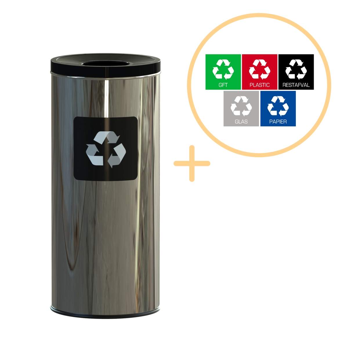 45L affaldsbeholder i rustfrit stål – sort, miljøvenlig