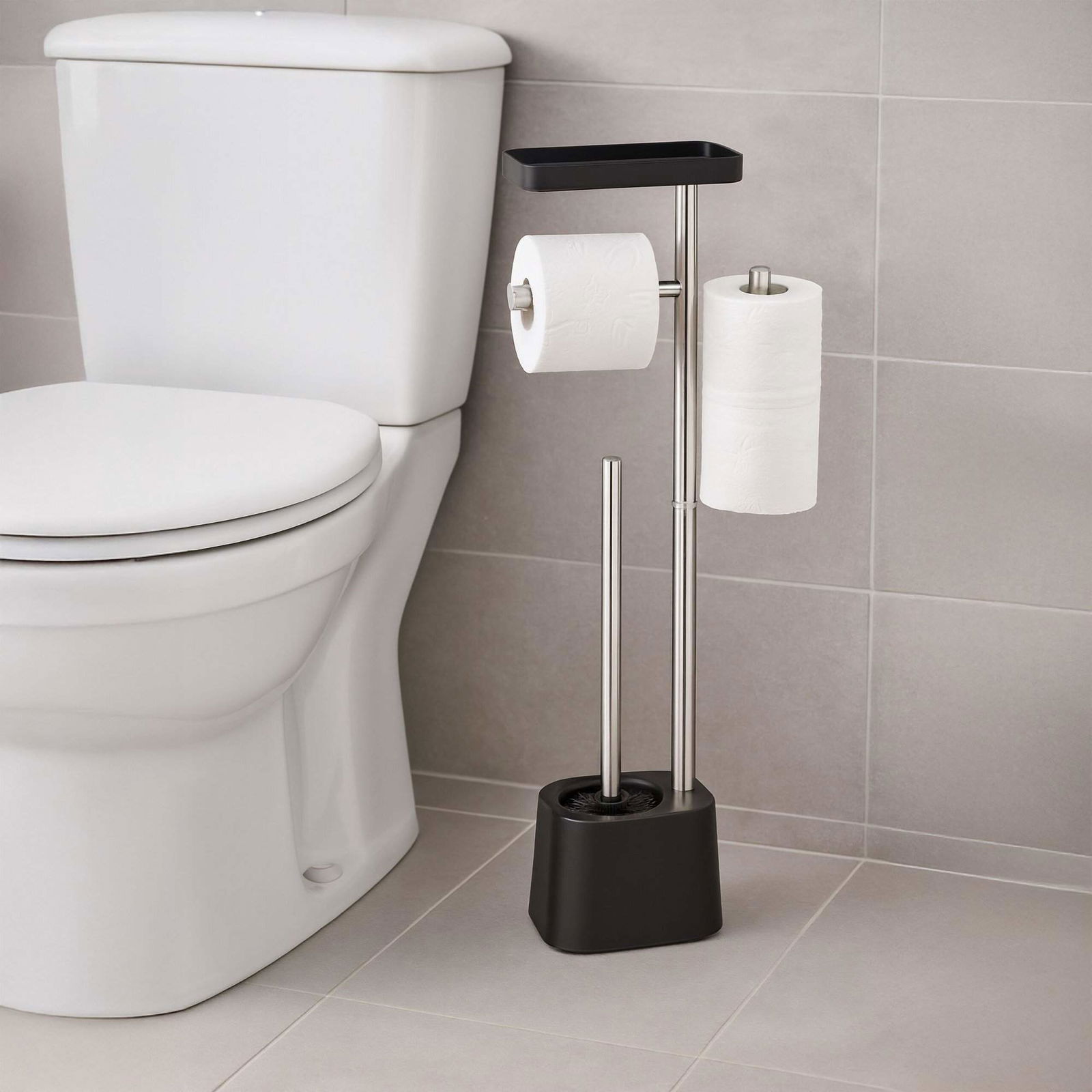 Toiletpapirholder med hylde – rustfrit stål, reservepapirholder