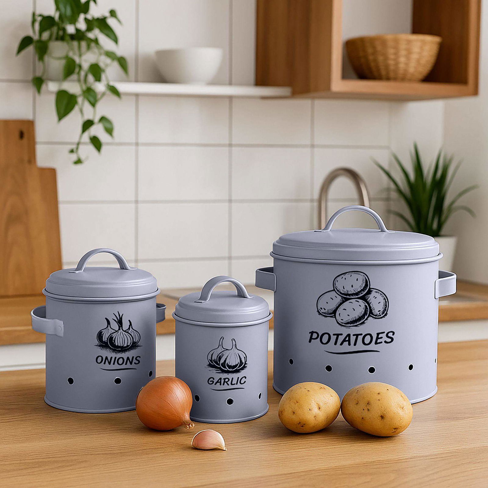 Förvaringslådor för potatis, lök och vitlök – set om 3, ventilerade | Hem & Hobby | Pryloteket