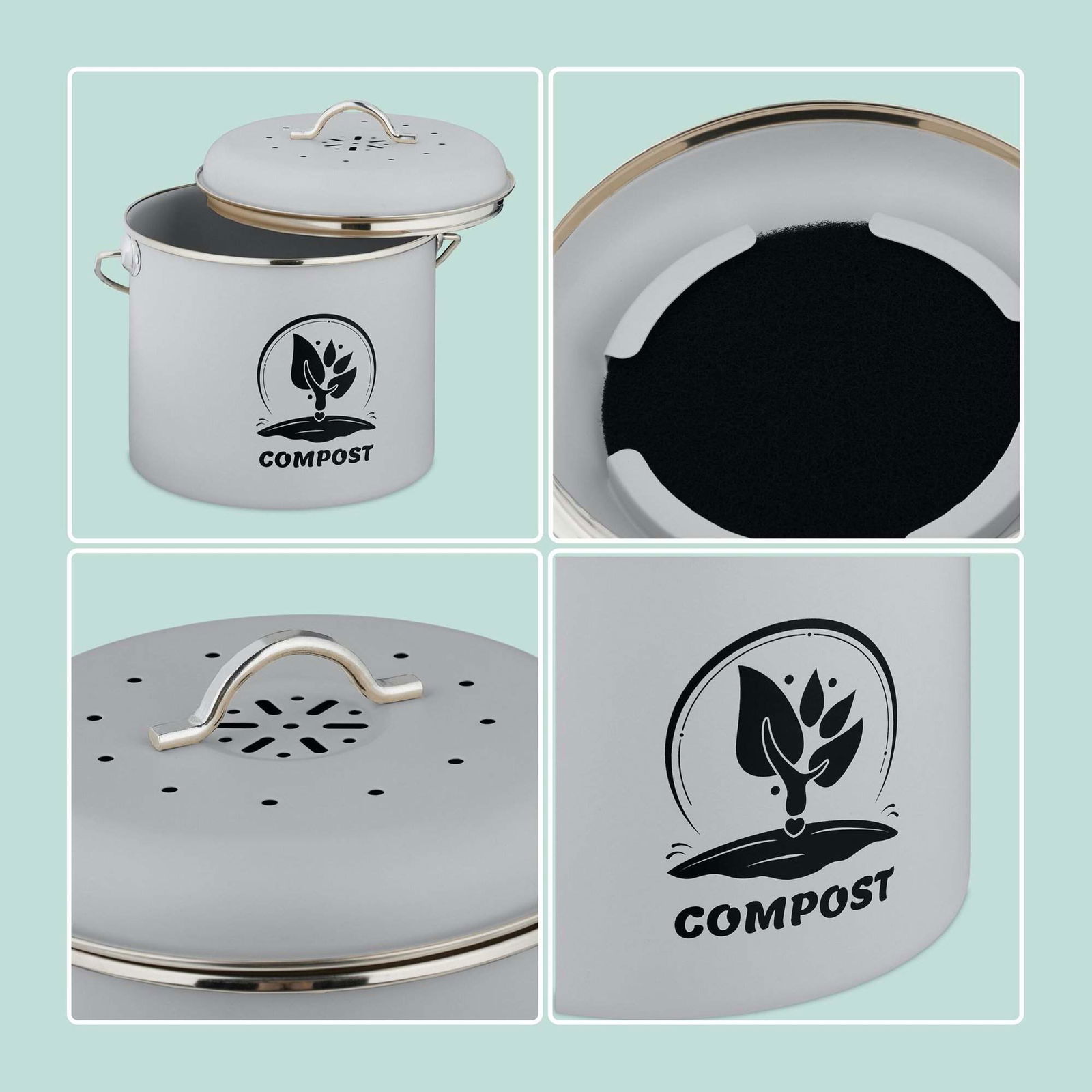 Køkkenkompostbeholder 3,5L – Lugtfri med kulfilter