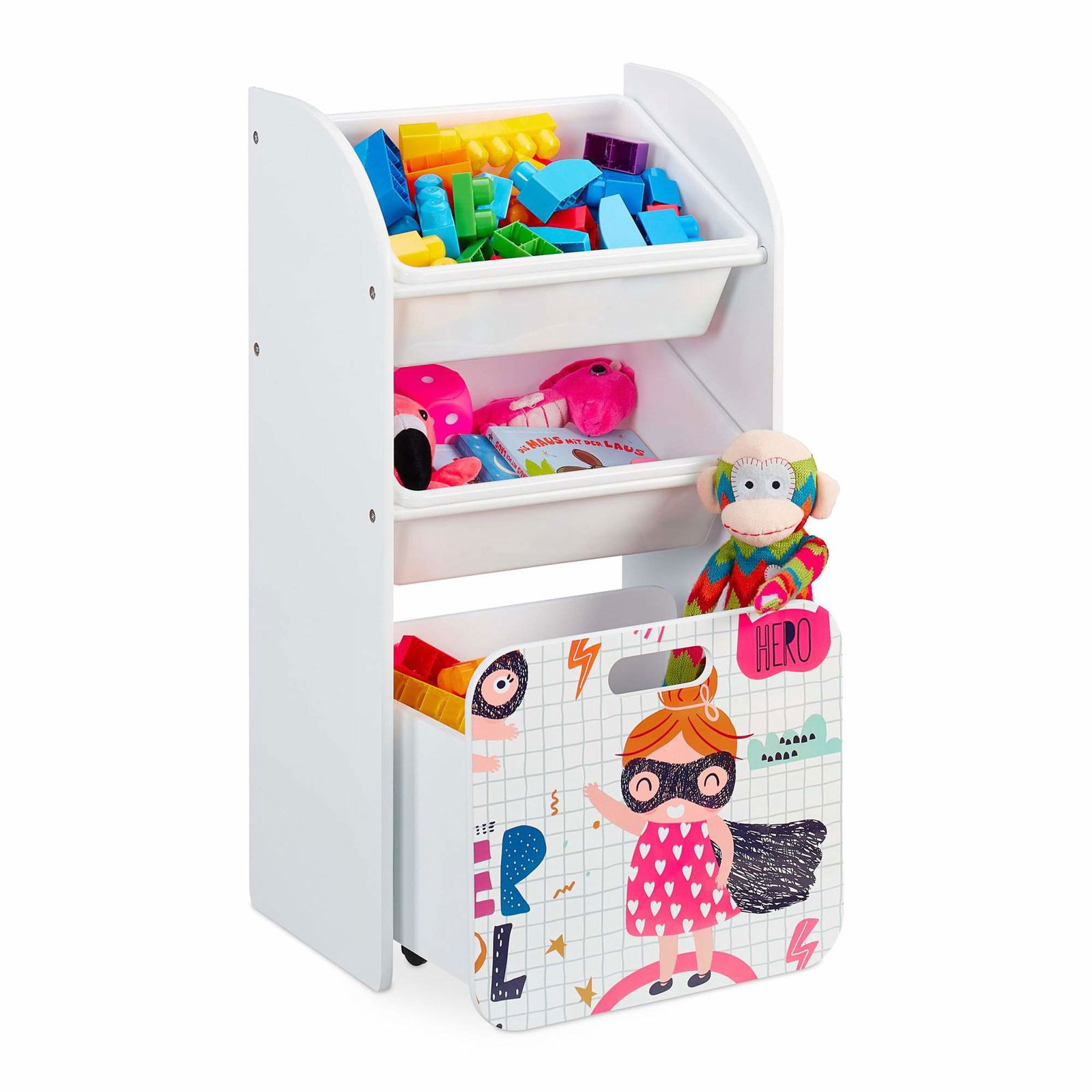 Smal børnehylde med heltemotiv