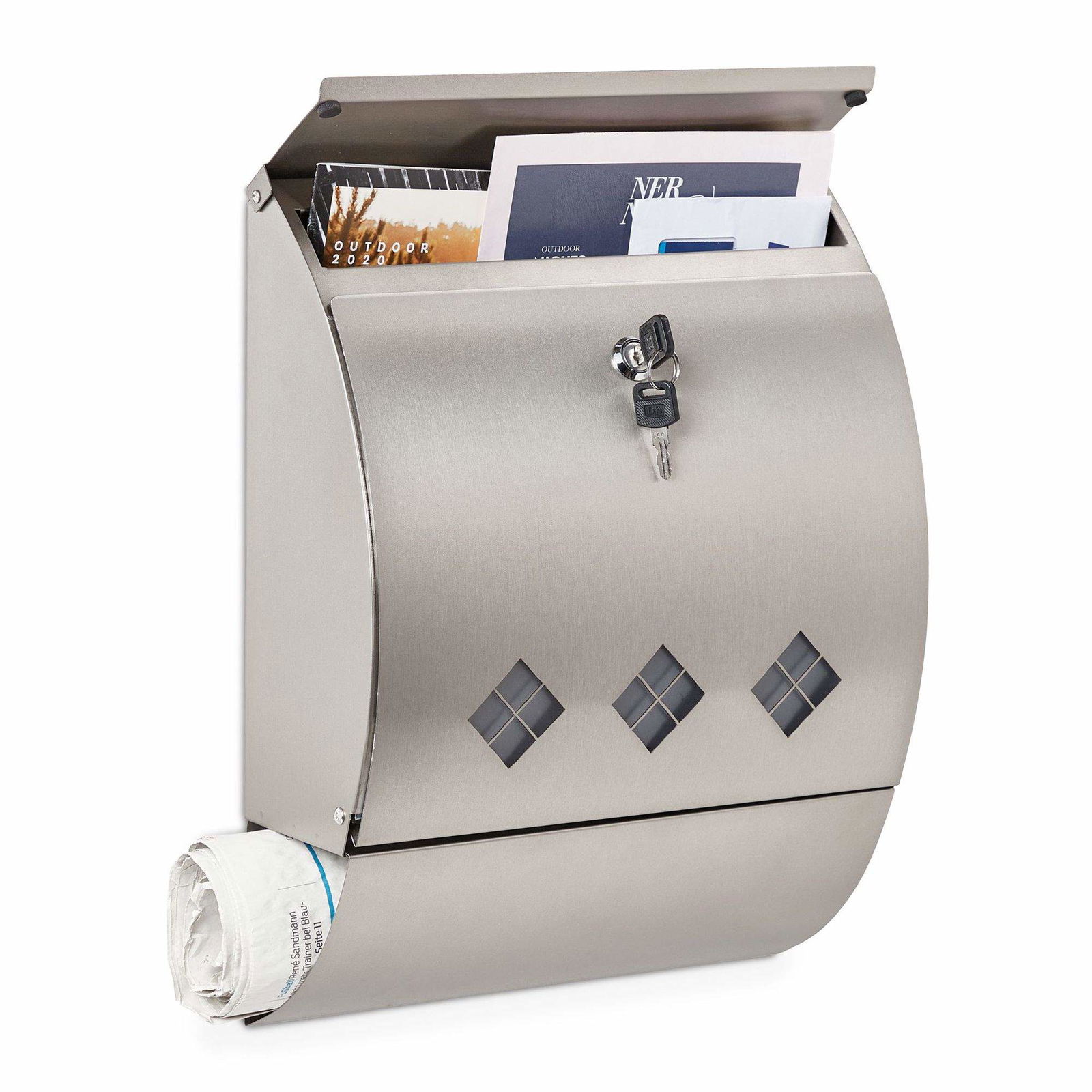 Stålpostkasse med avisrum