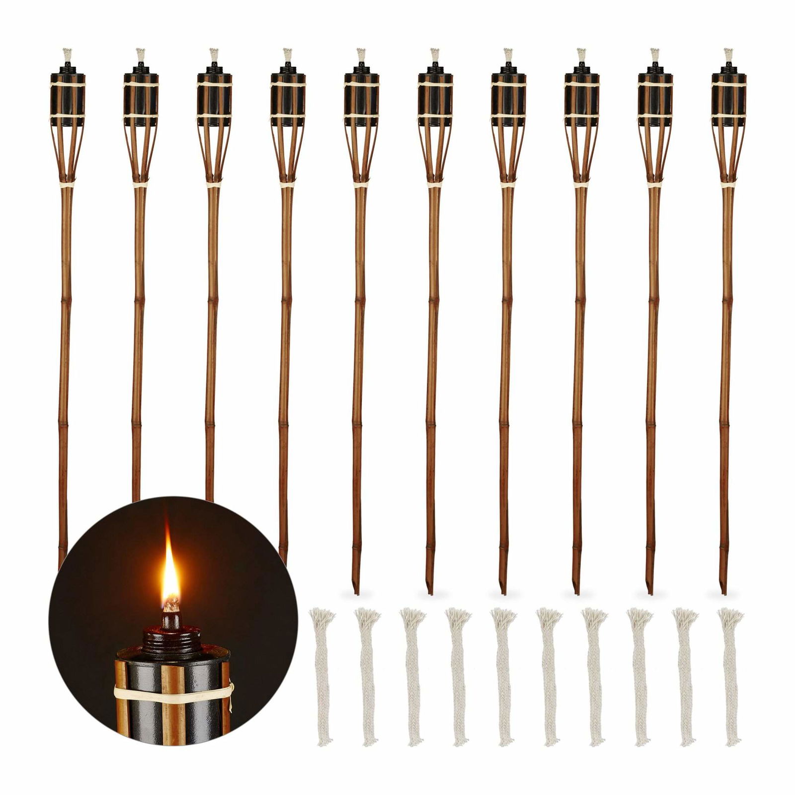 Pakke med 10 havelygter i brun bambus