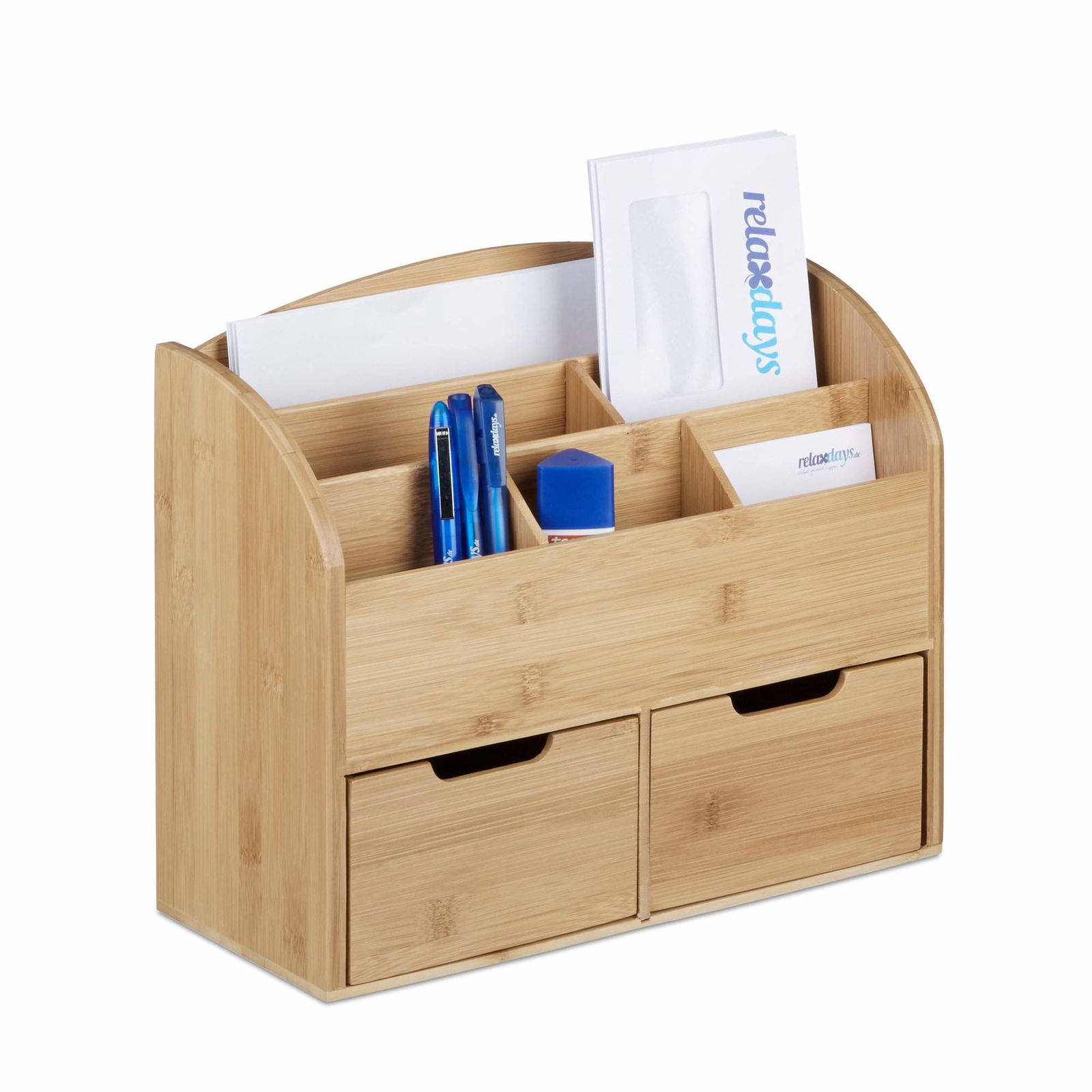 Bambu Desk Organizer 2 lådor Bordsförvaringshållare Office Desk Butler | Hem & Hobby | Pryloteket