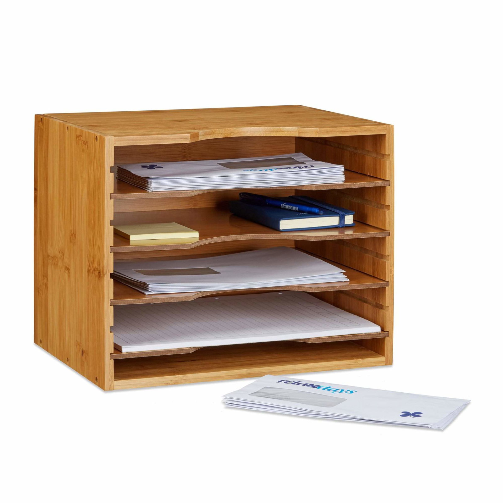 Bambus Organizer Opbevaringssystem Skrivebord Organiser dokumentfilstativ Stand Office