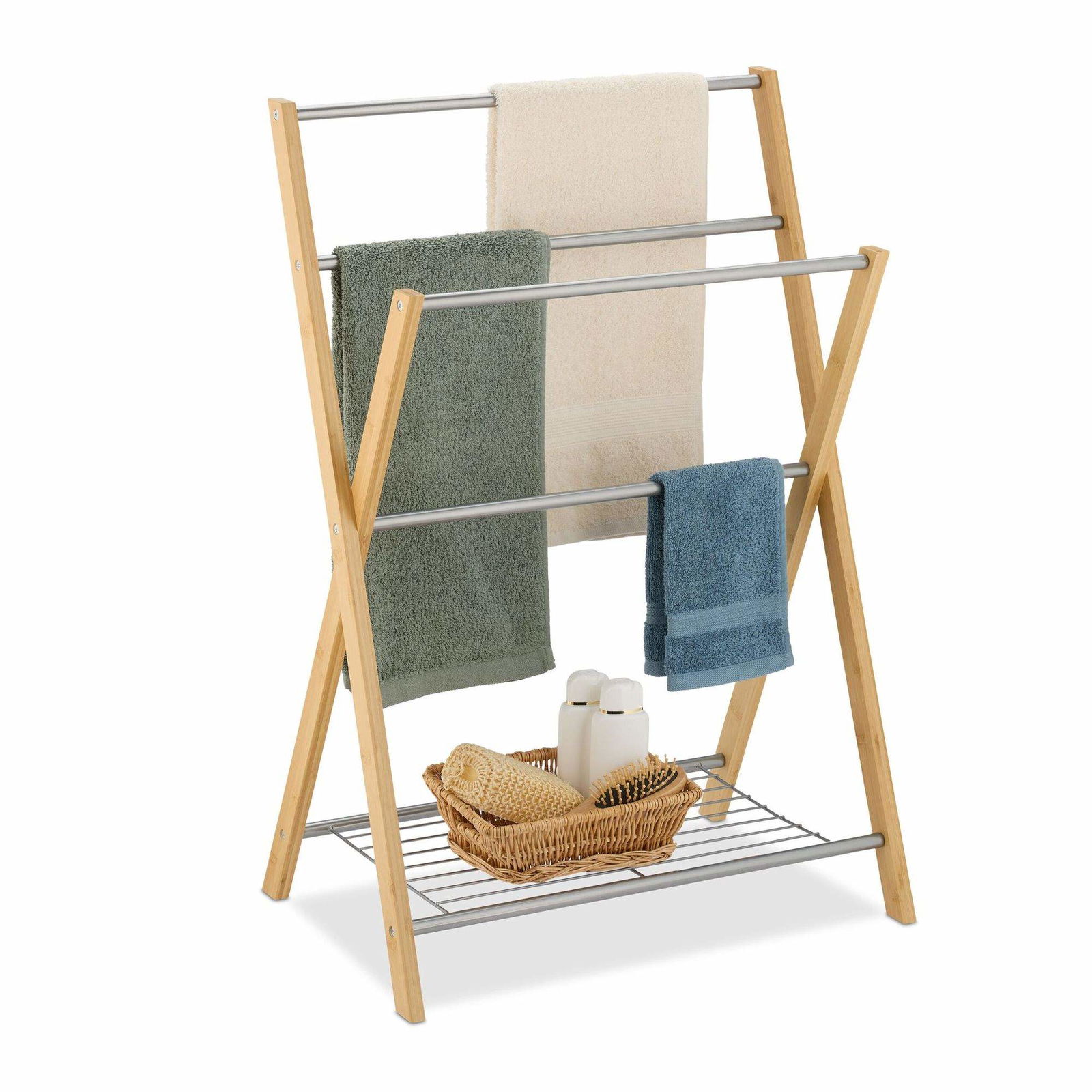 Håndklædeholder med bambushylde