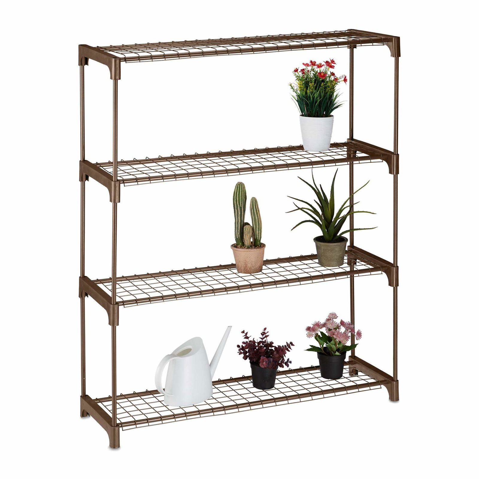 Blomsterstativ i brunt metal 4 hylder