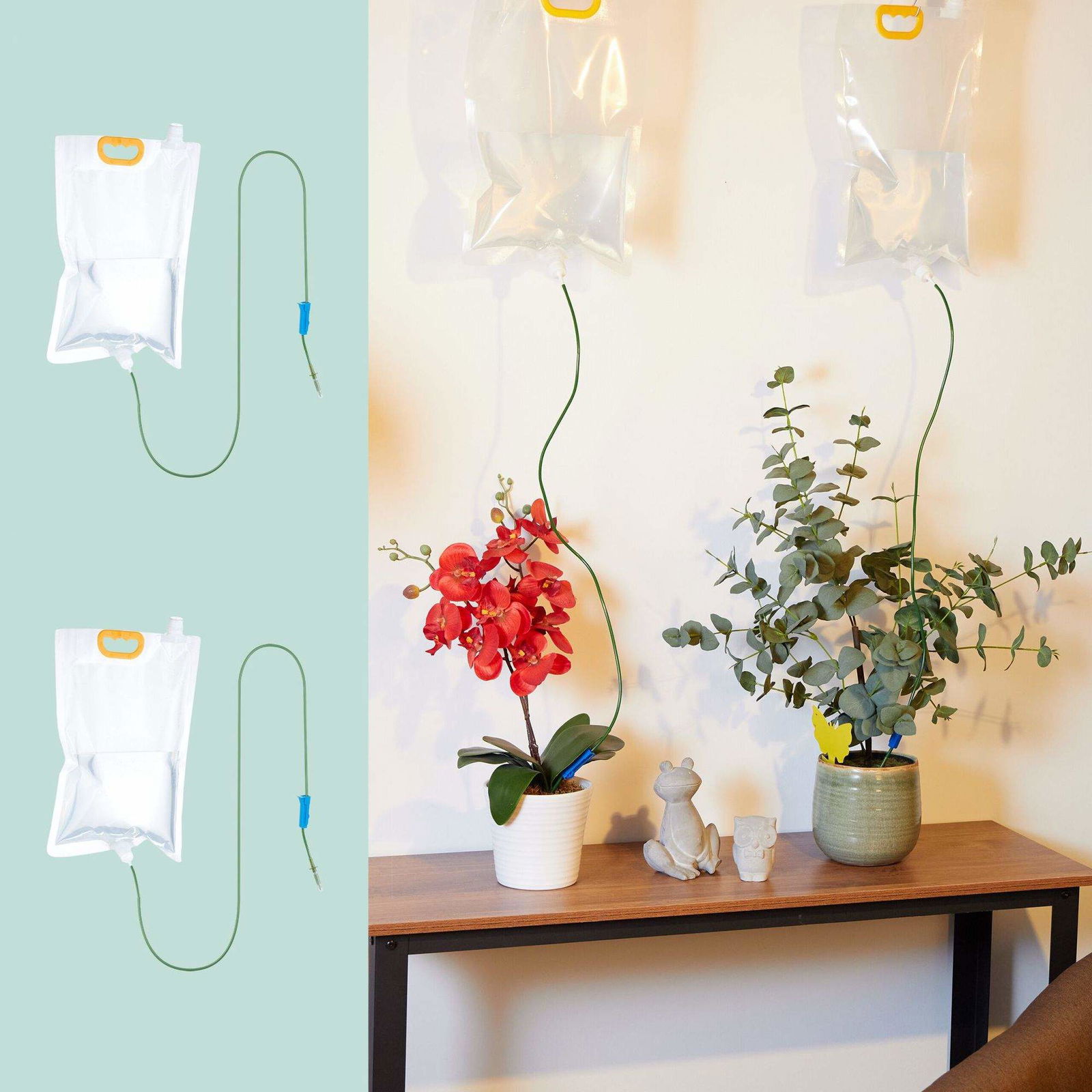 4 drypvandingsposer og gule klistermærker