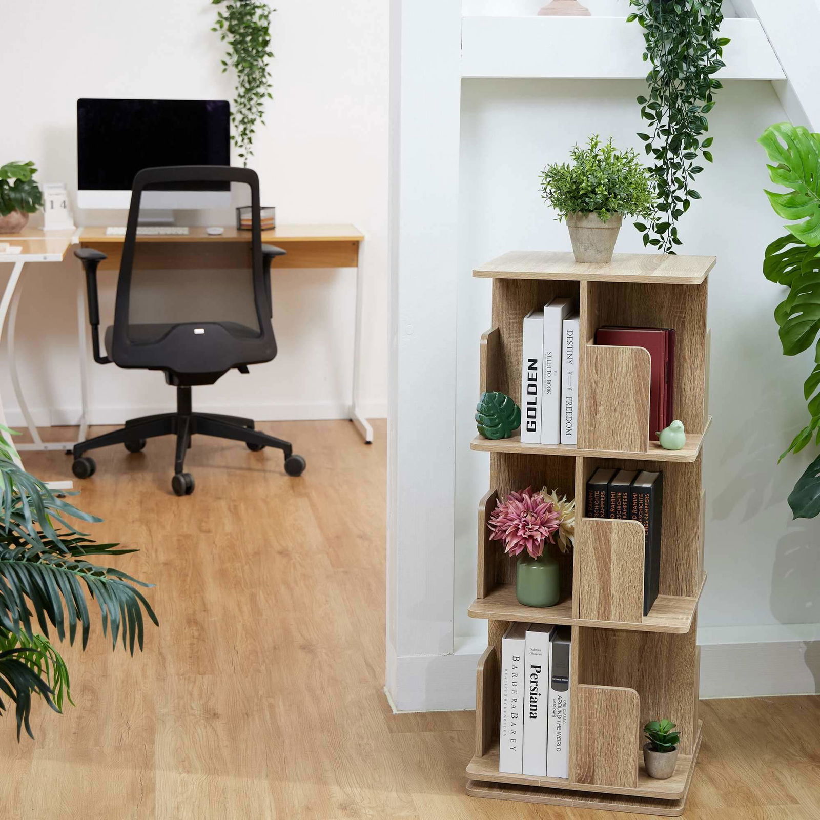 Hjørne reol med trælook