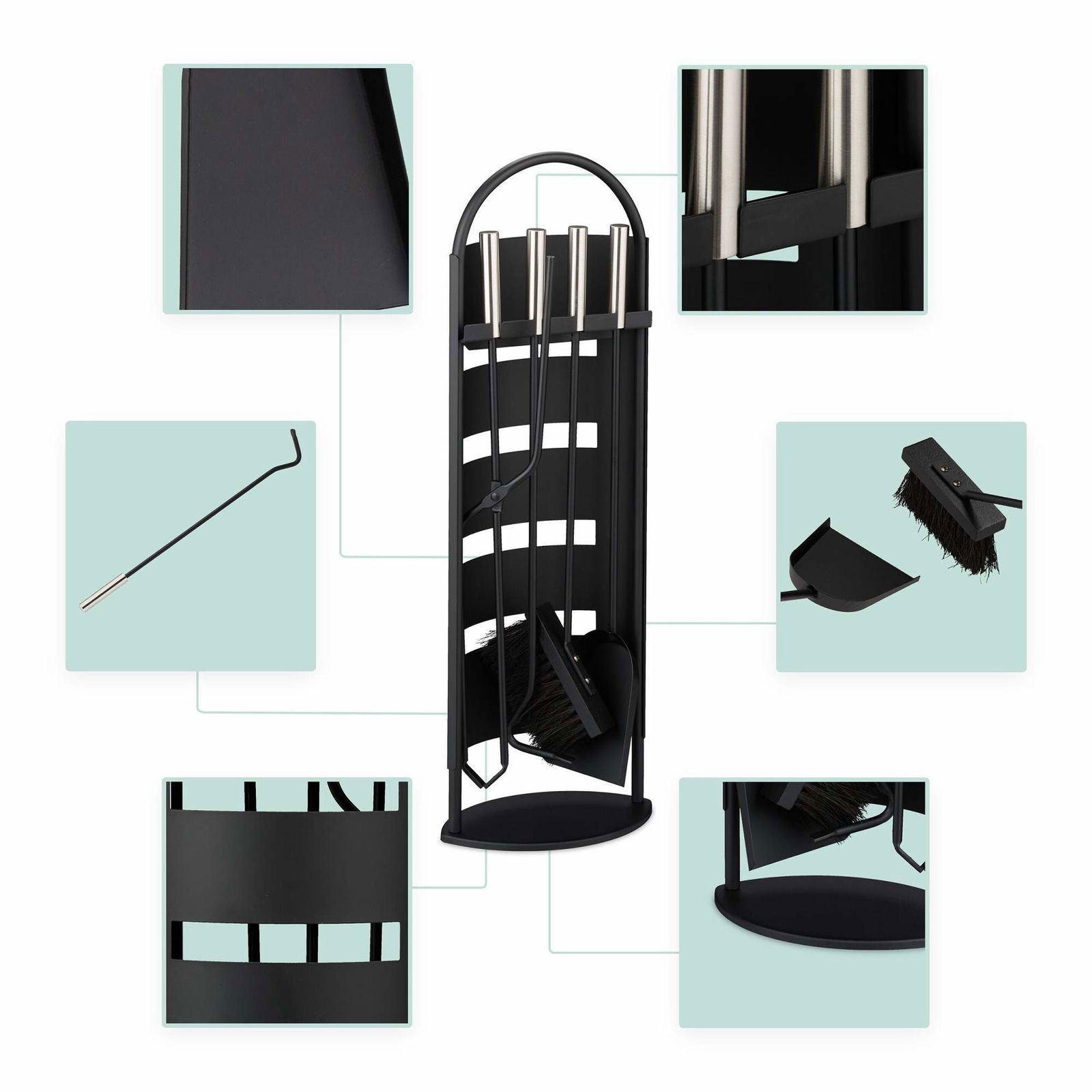 ildsæt i 5 dele sort & sølv