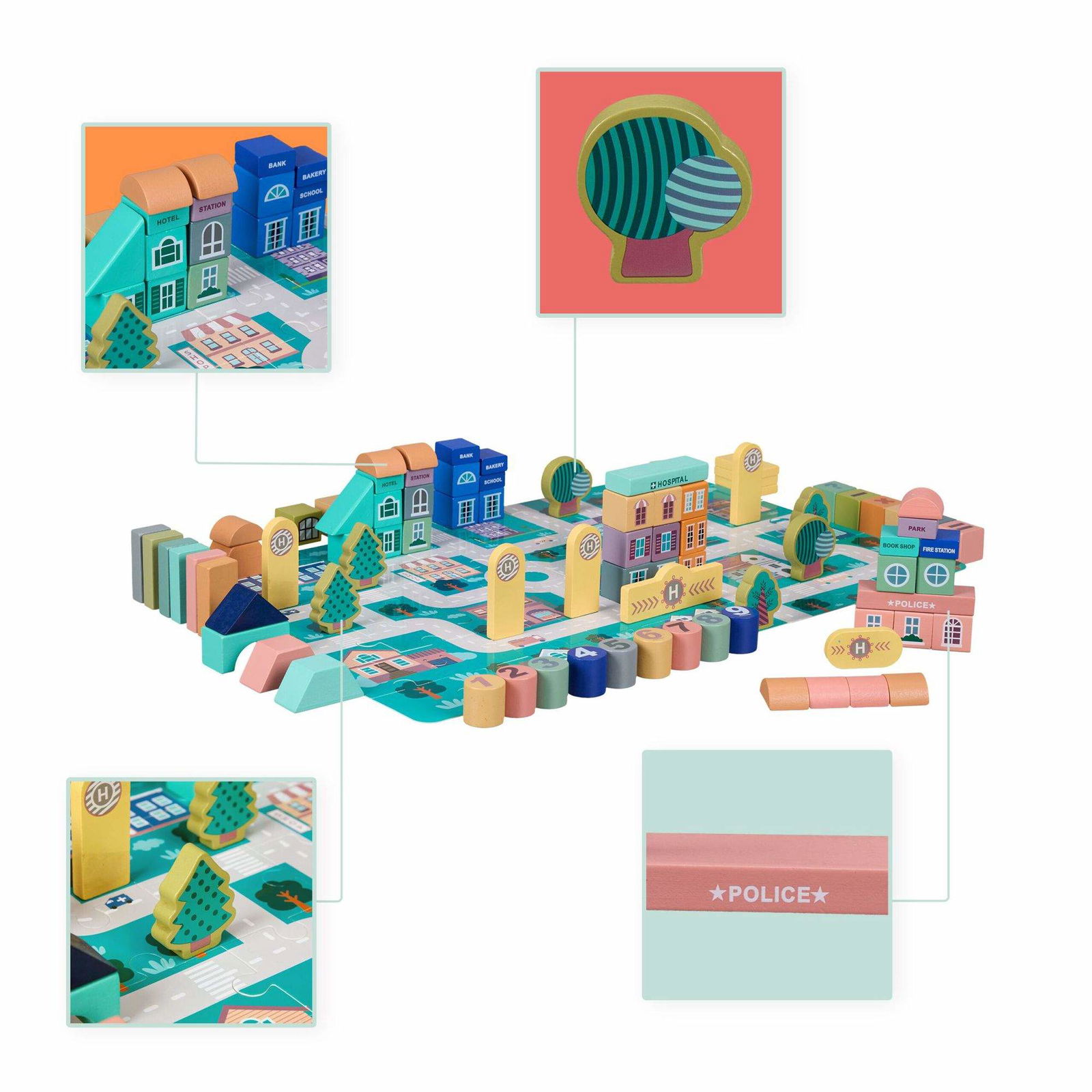 Sæt med træbyggeklodser City