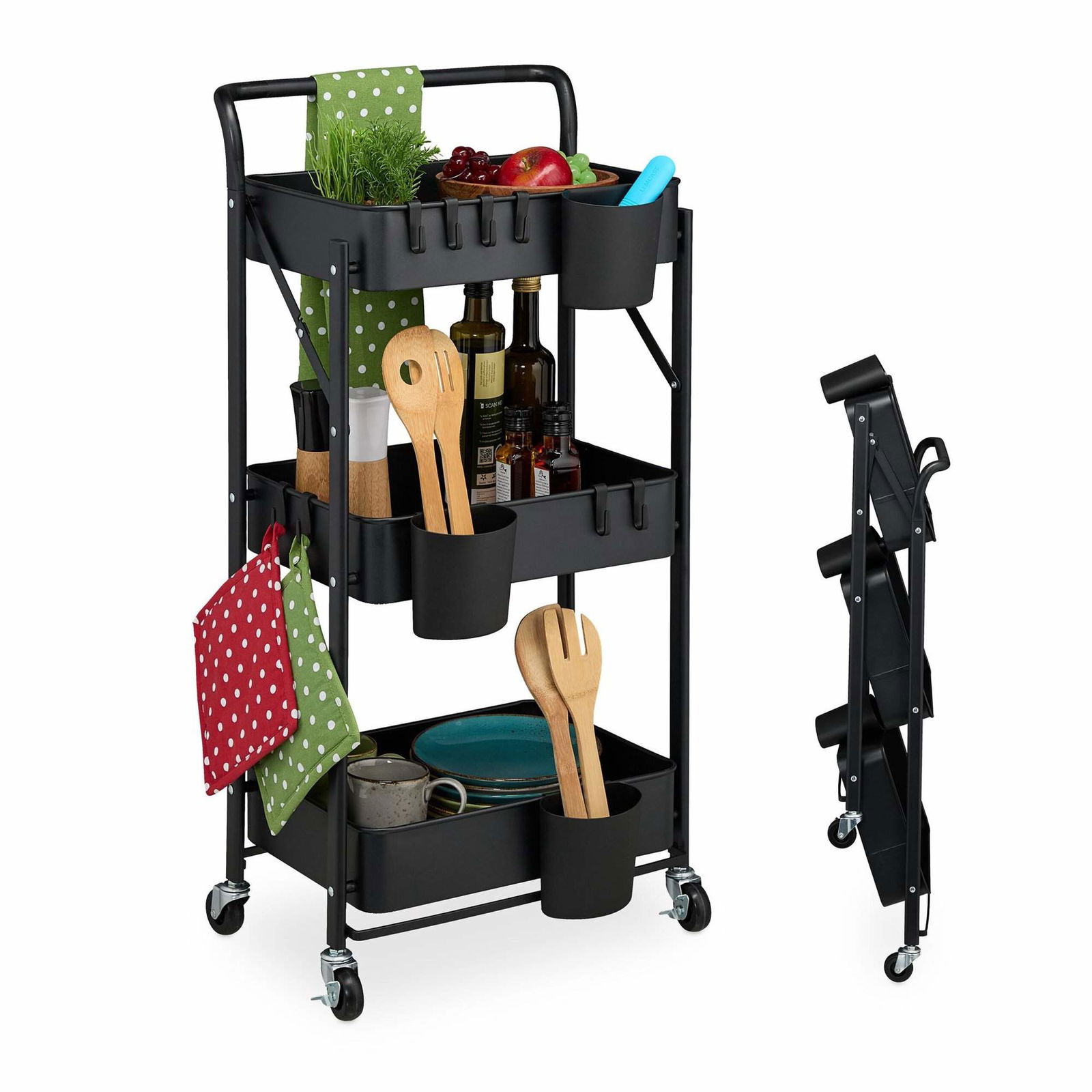 Sammenklappelig vogn med 3 hylder