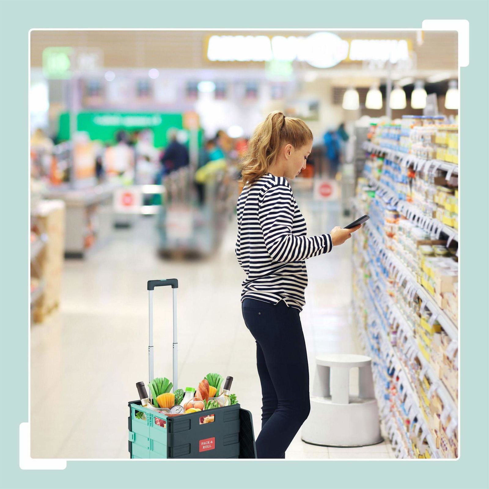 Sammenklappelig indkøbskurv med låg