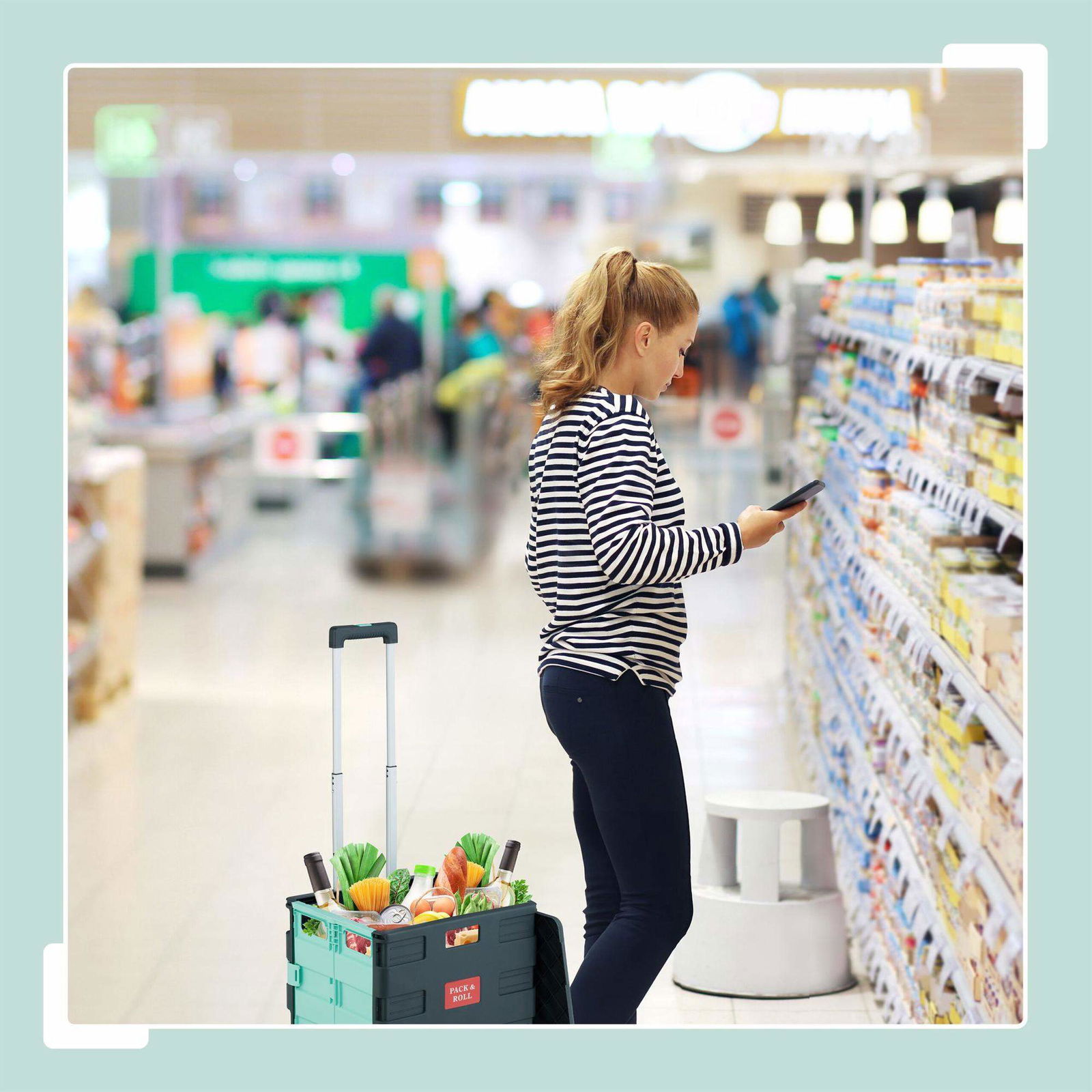 Sammenklappelig indkøbskurv med låg