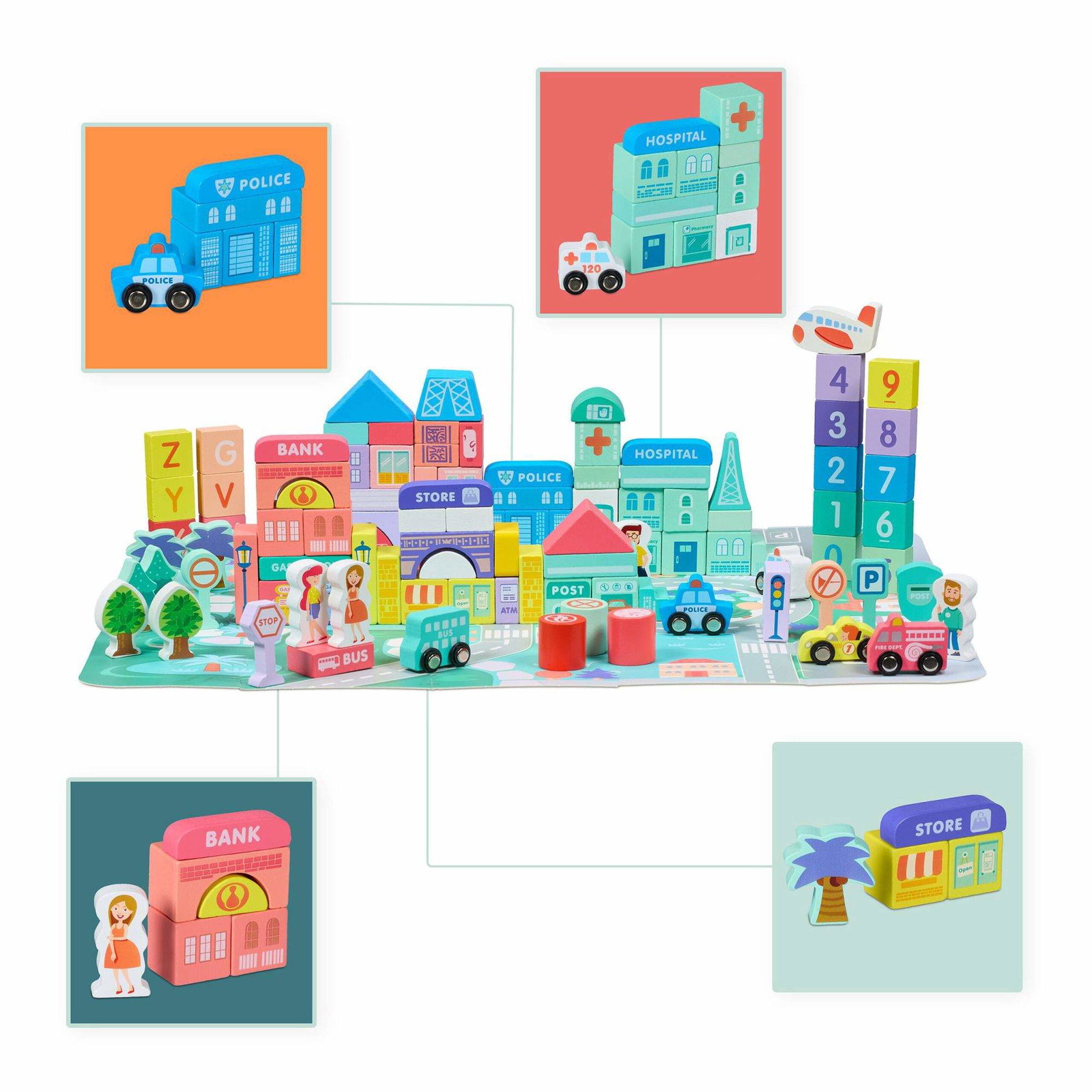 Uppsättning av trä byggstenar City | Leksaker & Spel - Leksaker | Pryloteket