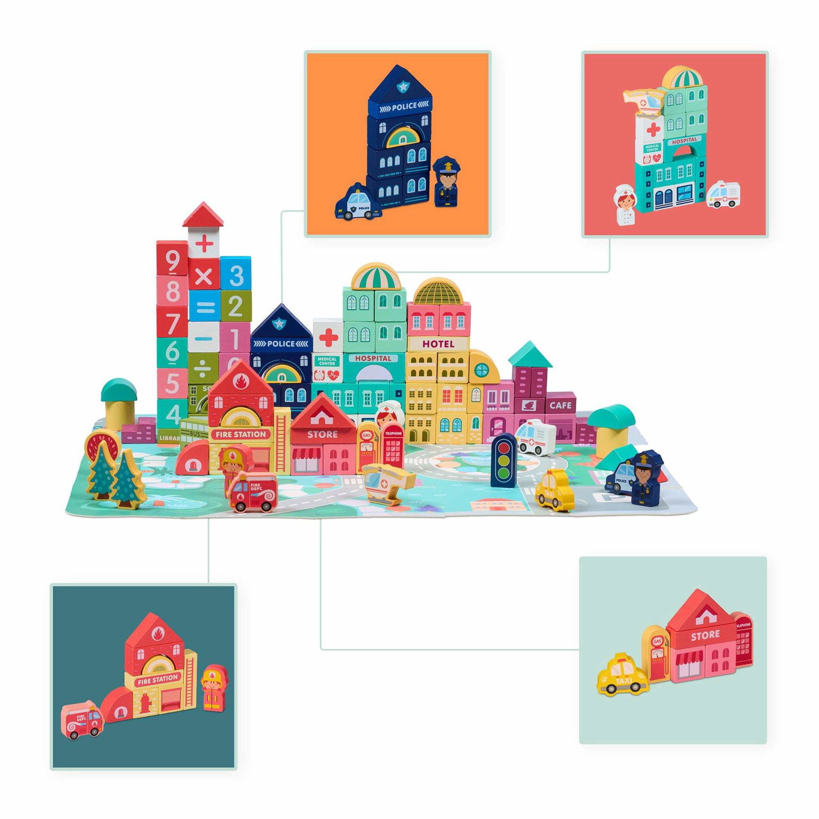 Uppsättning av trä byggstenar City | Hem & Hobby - Hem & Hushåll - Kök - Köksredskap - Lock | Pryloteket