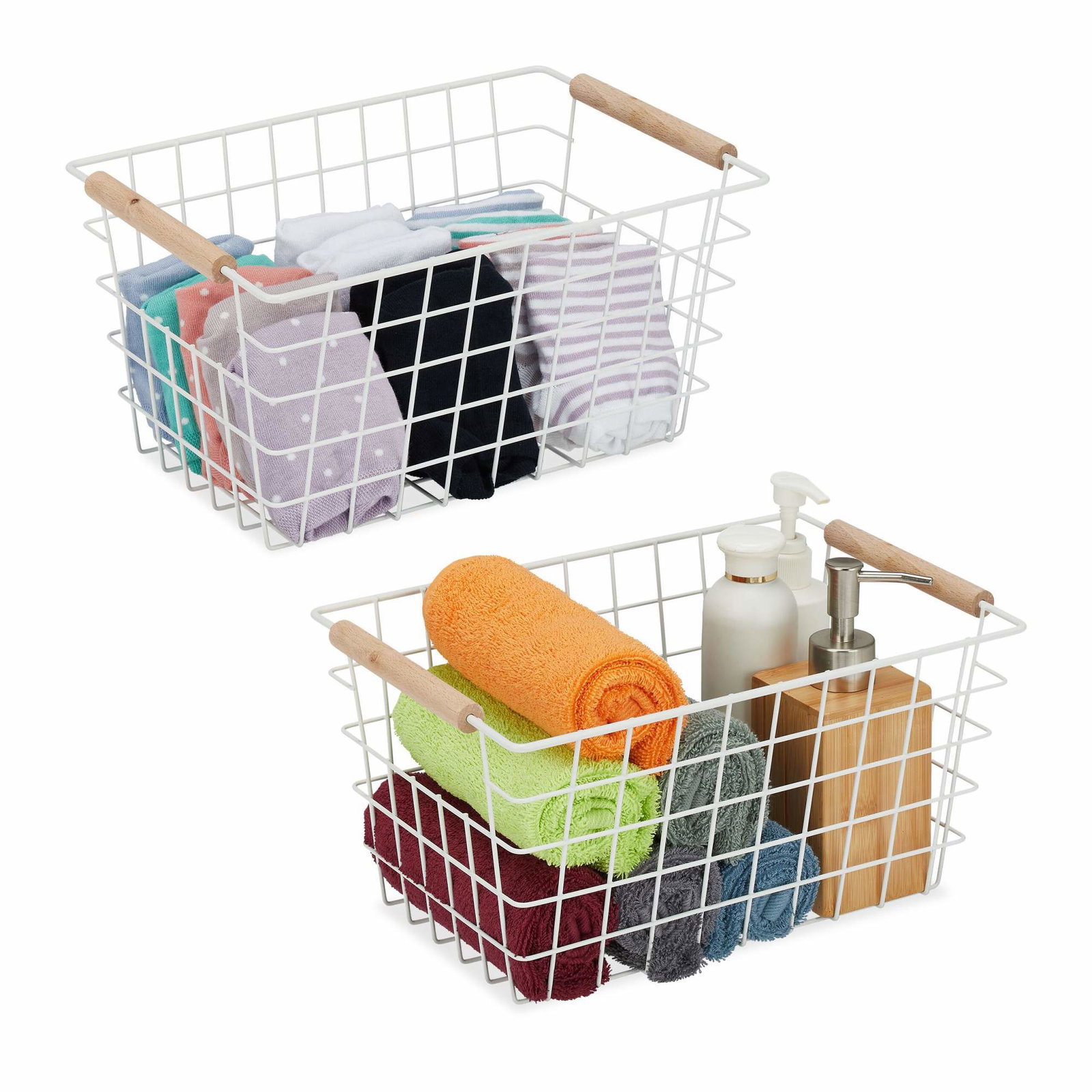 Trådkorgar med trähandtag 2-pack | Hem & Hobby - Hem & Hushåll - Tvätt - Tvättkorgar | Pryloteket