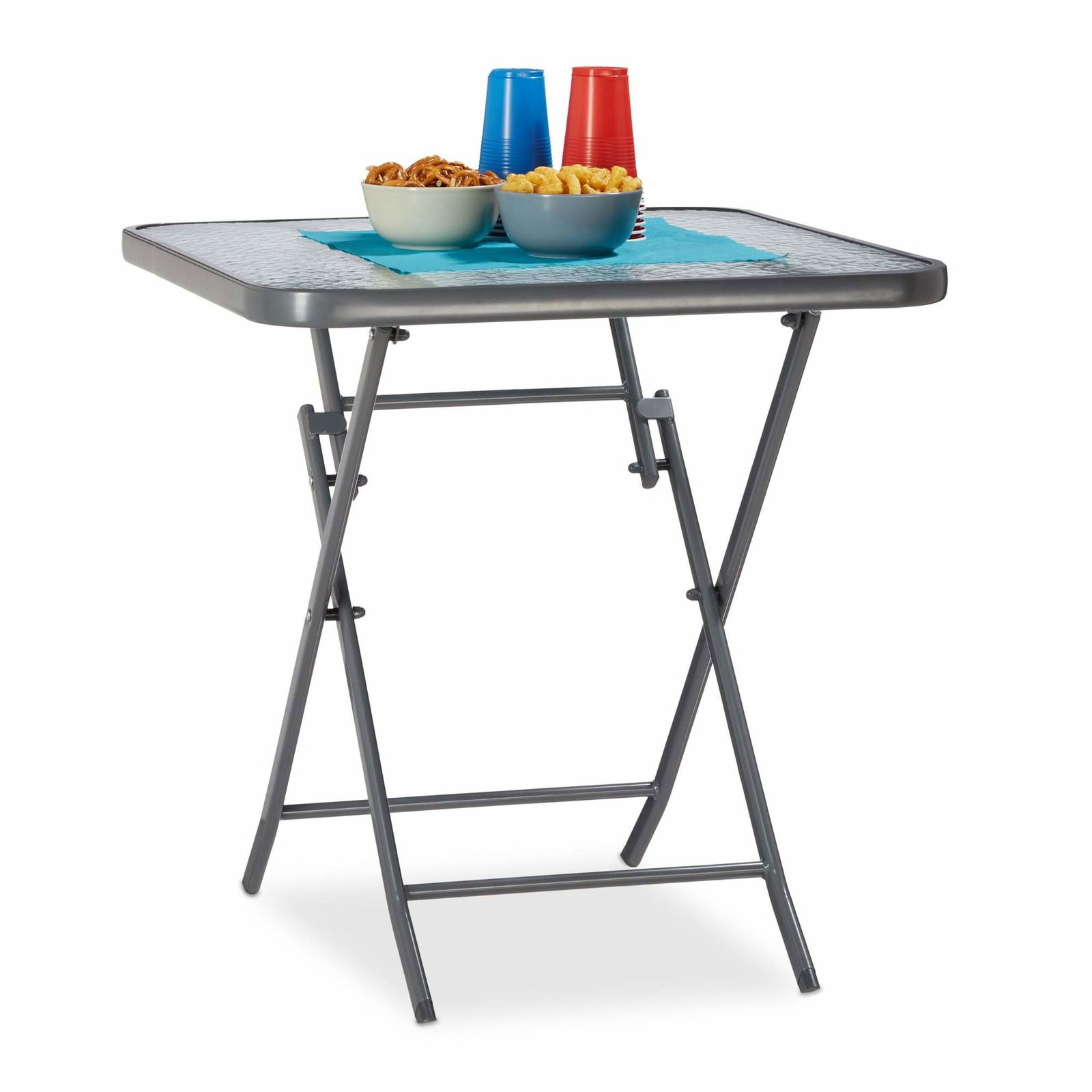 Sammenklappeligt havebord med glasplade